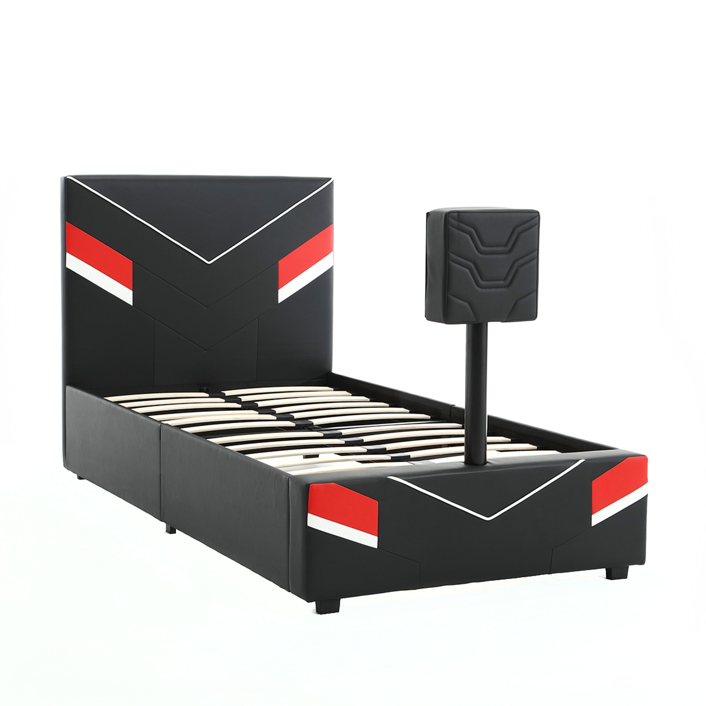 Orion eSports Gaming Bed Frame with TV Mount, Black/Red, Twin