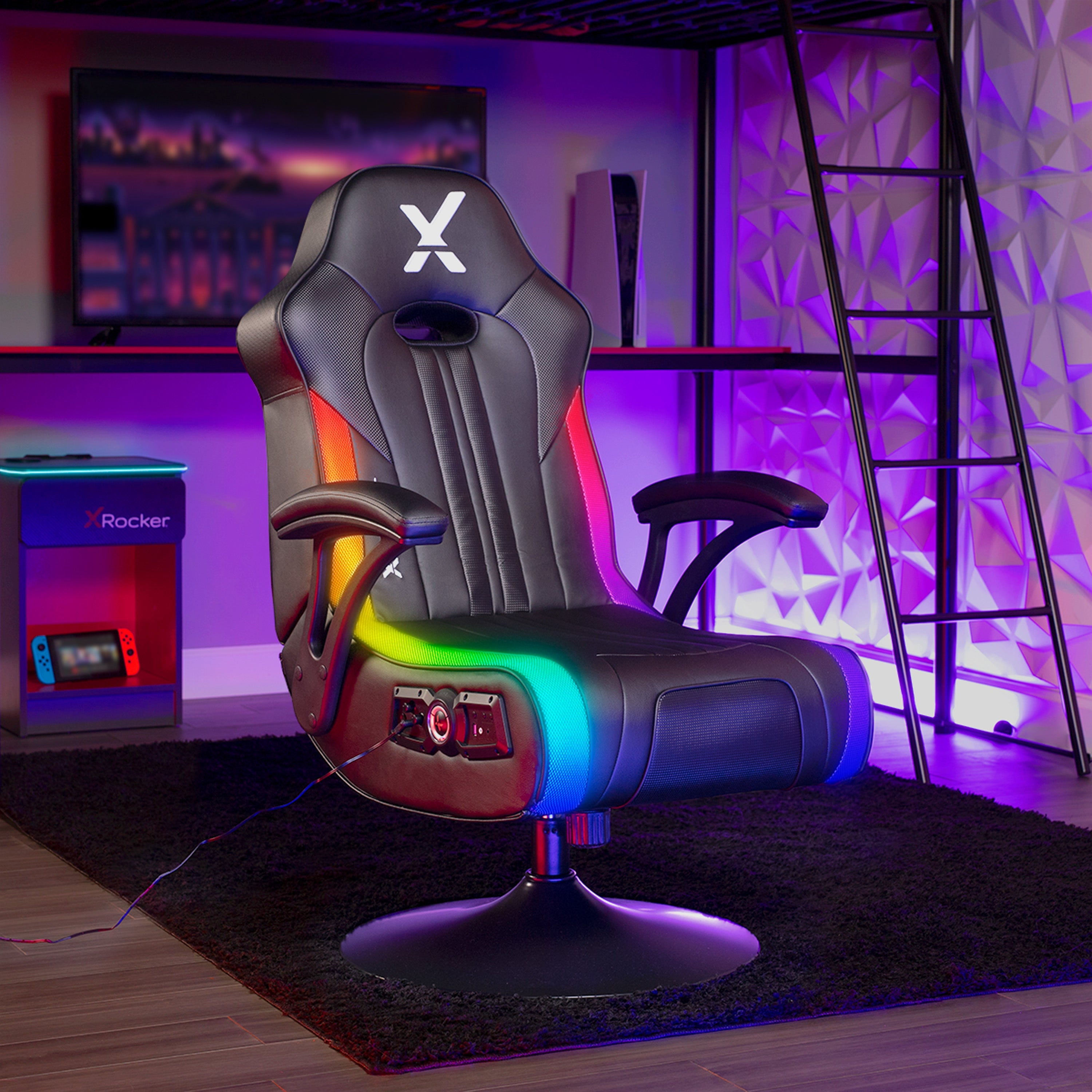Torque RGB Audio Pedestal Gaming Chair with Subwoofer and Vibration, Black/RGB