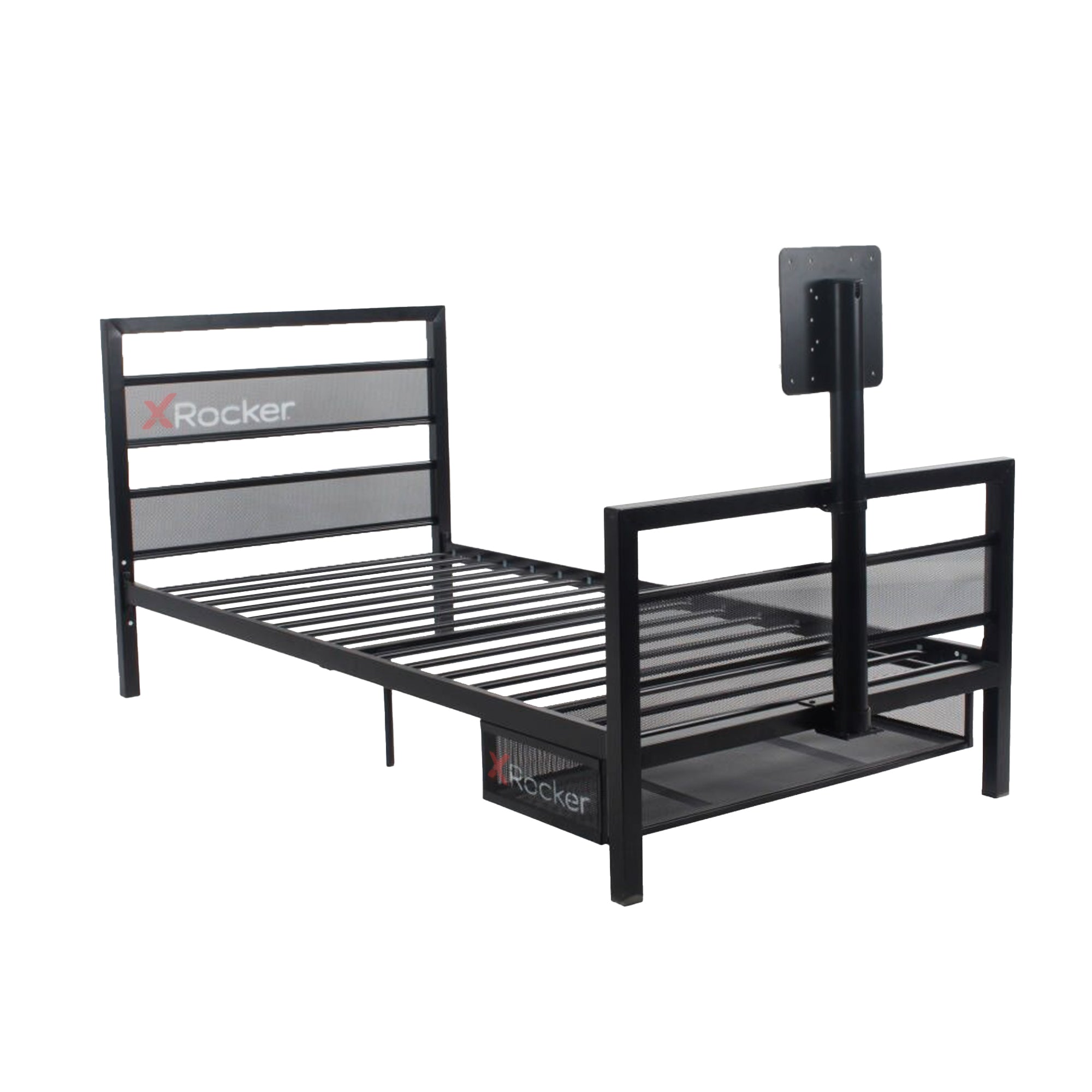 Basecamp Gaming Bed with TV Mount and Storage Drawer, Black, Twin