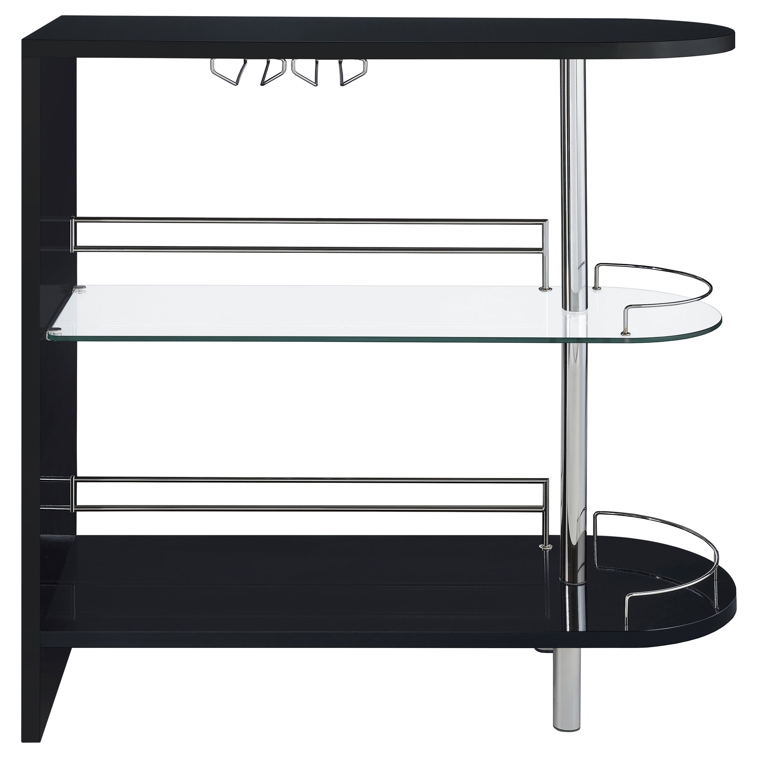 Papke 3-tier Bar Table Glossy Black and Clear Home Bar Black