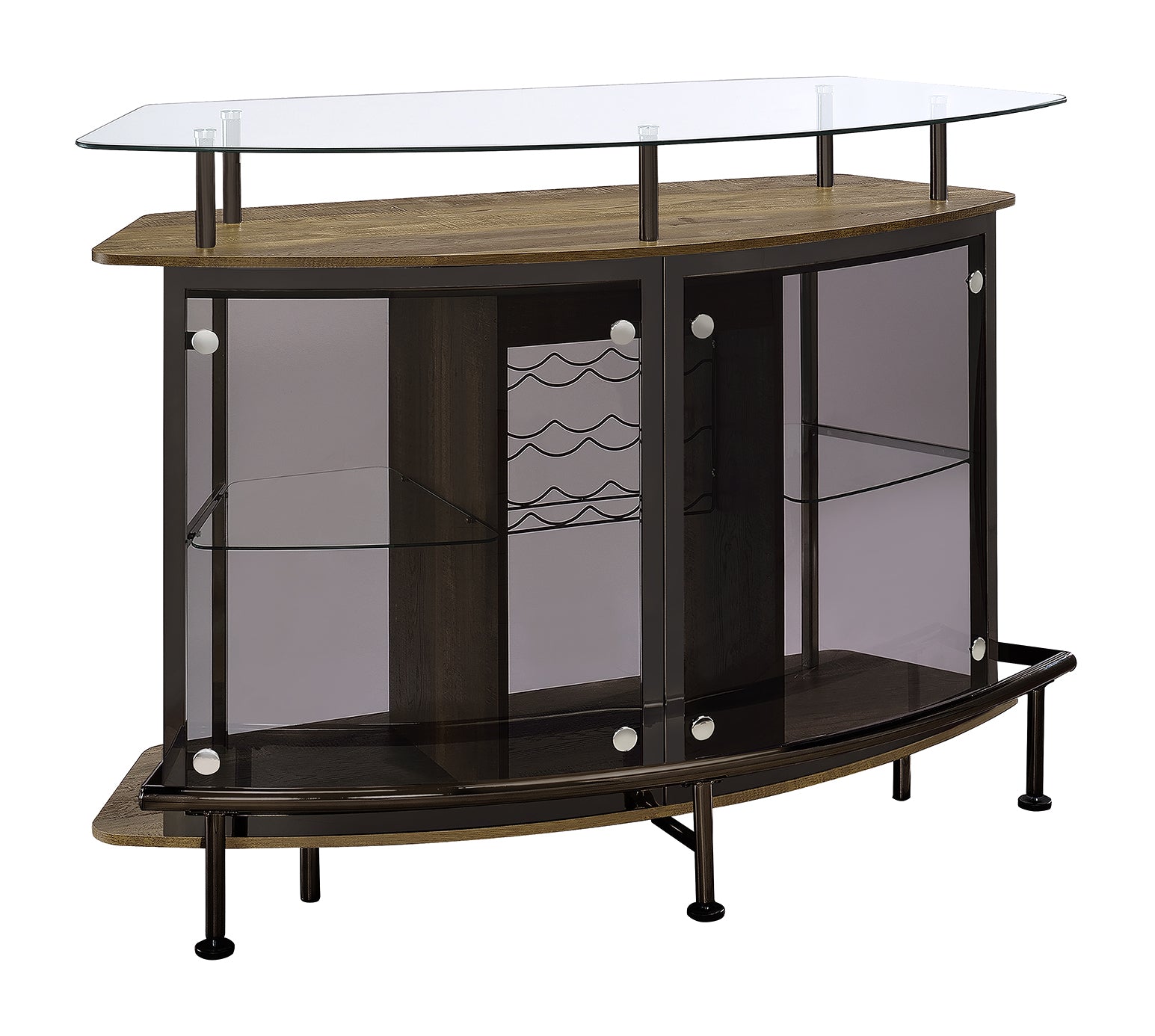 Gideon Crescent Shaped Glass Top Bar Unit with Drawer Home Bar Brown