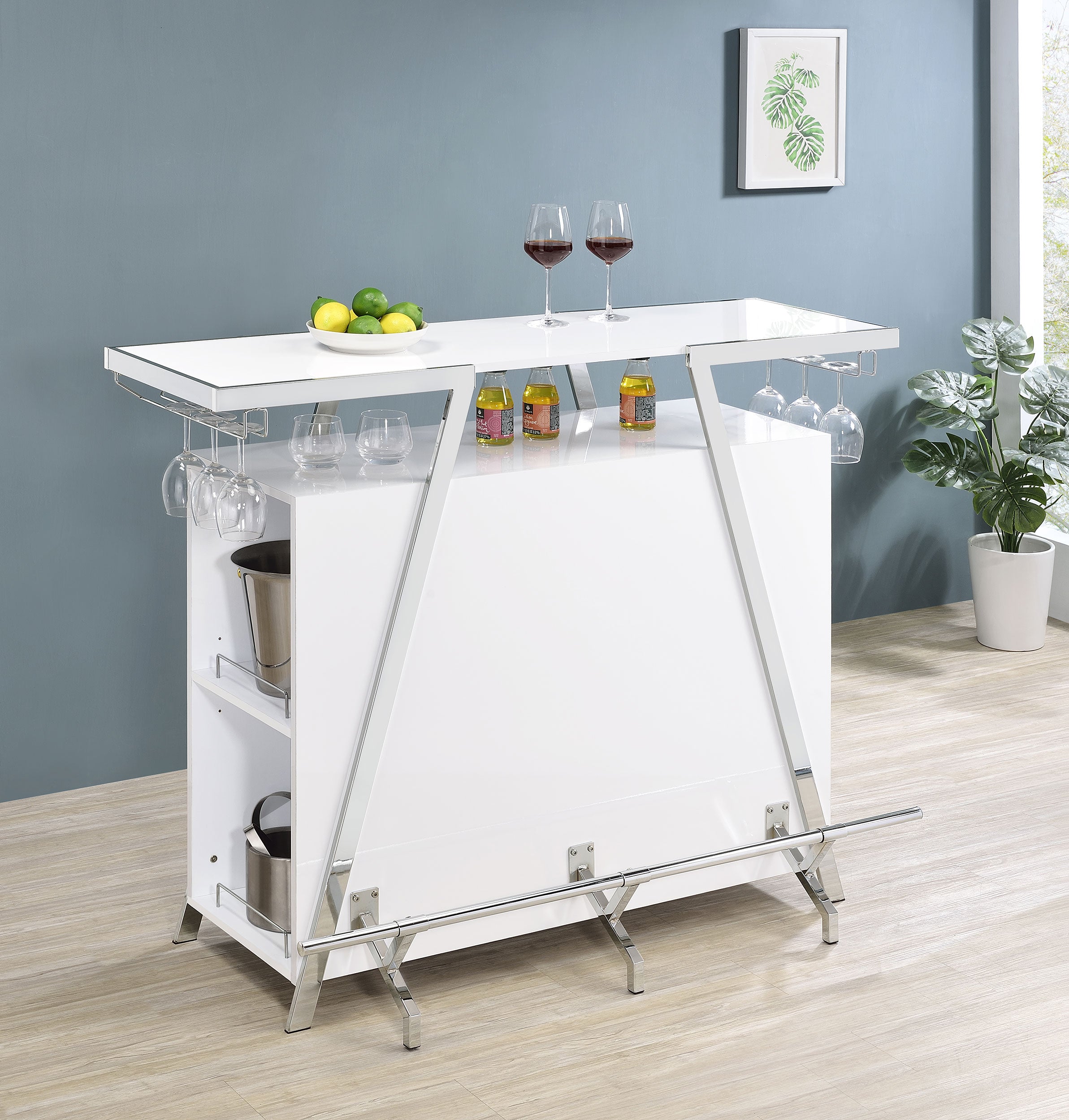Araceli Home Bar Wine Cabinet White High Gloss and Chrome