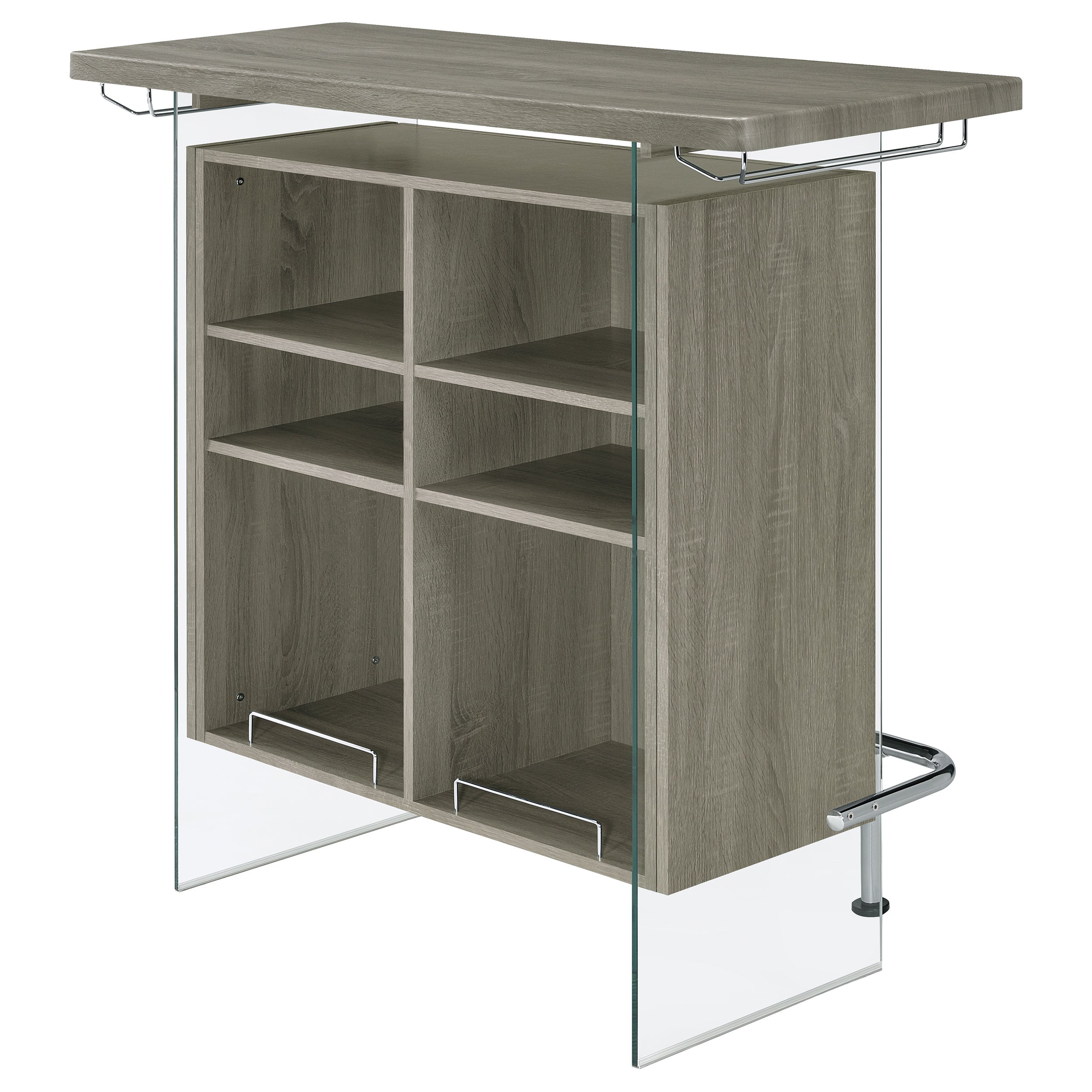 Acosta Rectangular Bar Unit with Footrest and Glass Side Panels Home Bar Grey