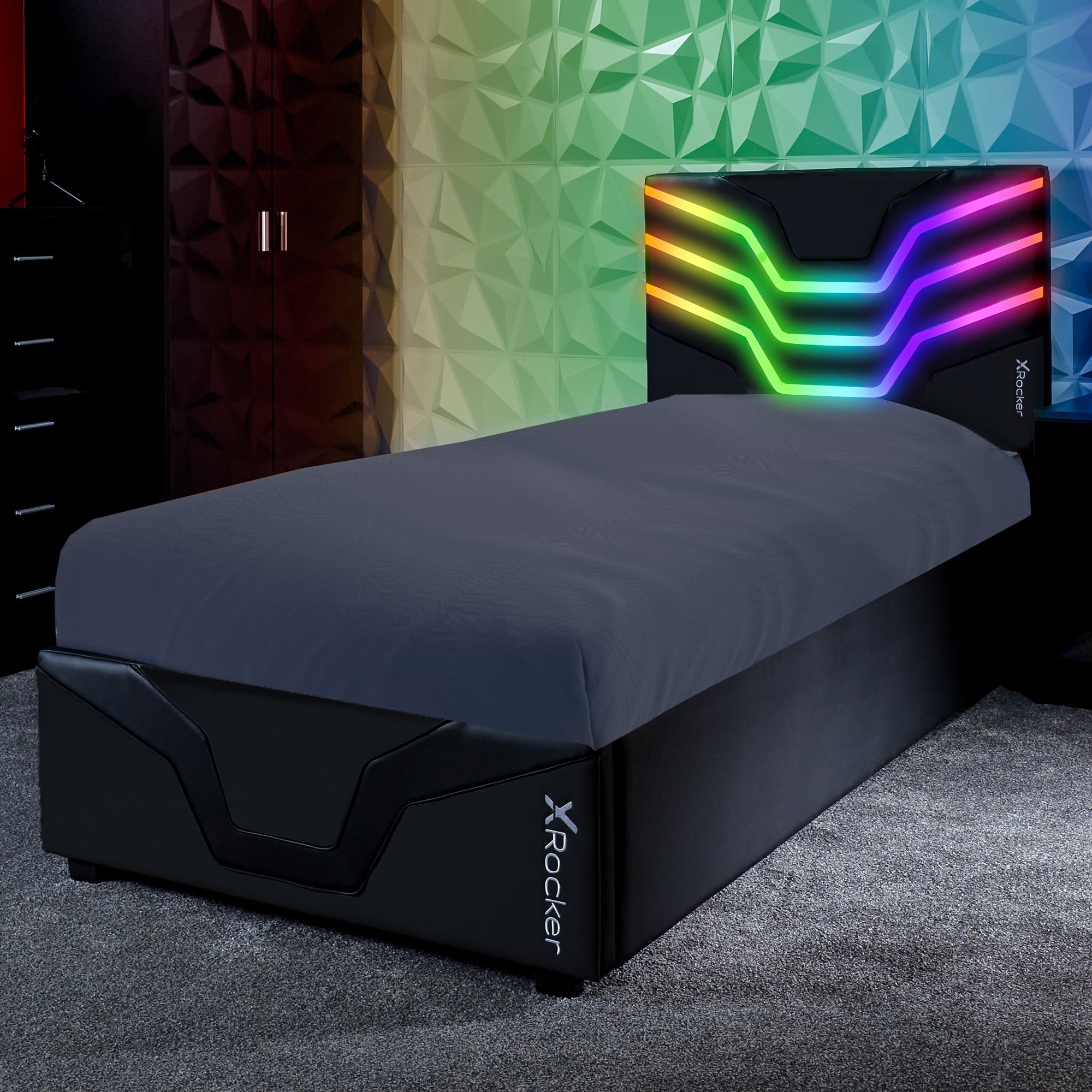Cosmos RGB Gaming Twin Bed Frame with LED, Black, Twin