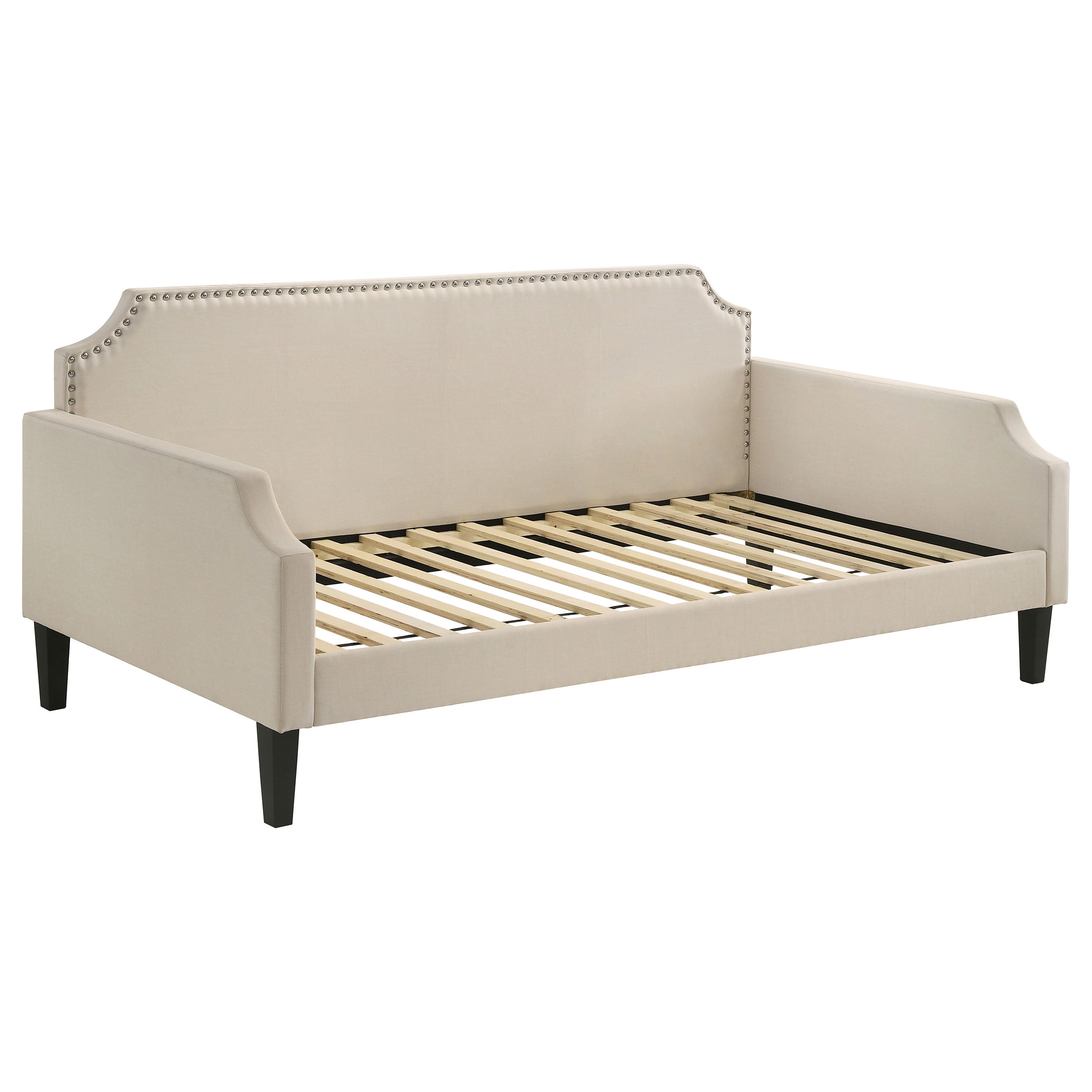 Olivia Upholstered Twin Daybed with Nailhead Trim Twin Daybed Beige