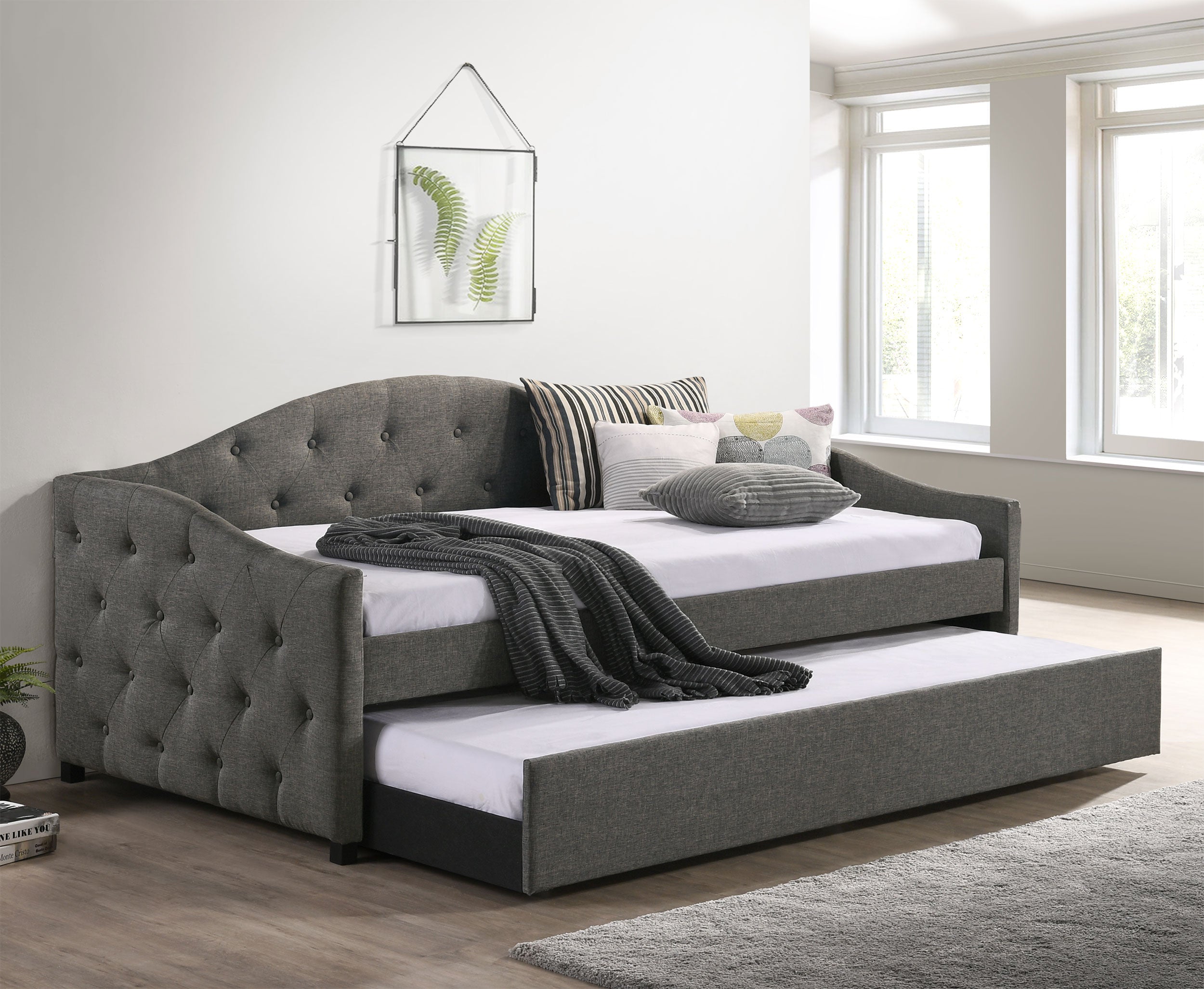 Sadie Upholstered Twin Daybed with Trundle Twin Daybed Grey