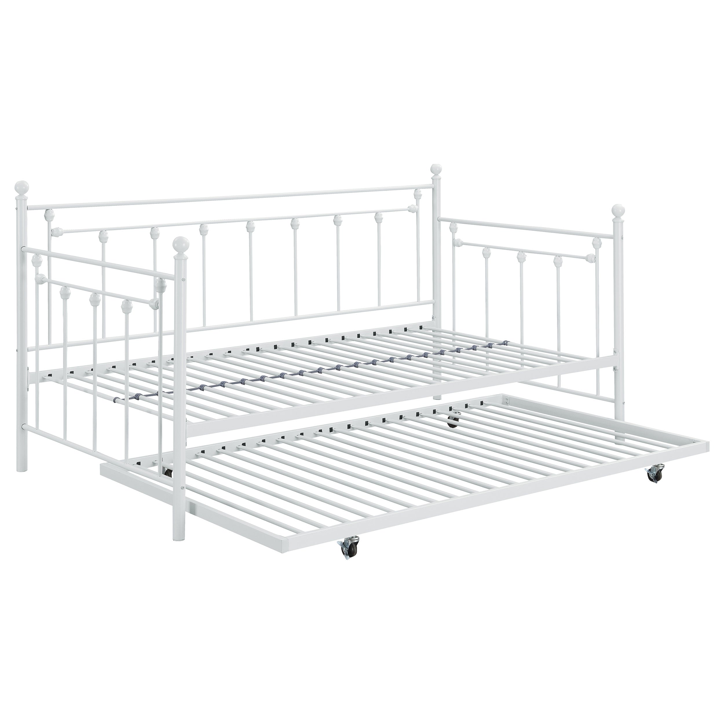 Nocus Spindle Metal Twin Daybed with Trundle Twin Daybed White