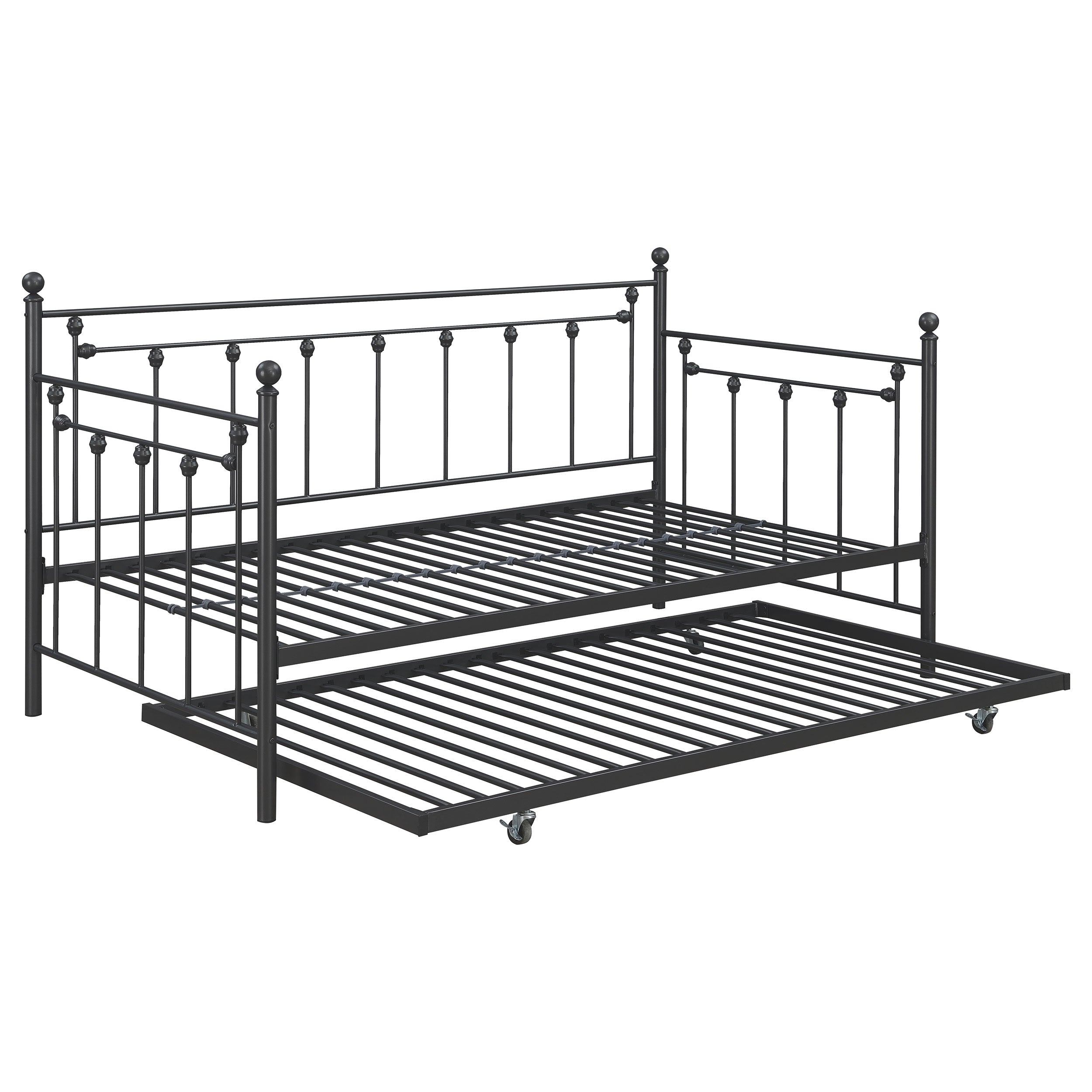 Nocus Spindle Metal Twin Daybed with Trundle Twin Daybed Grey