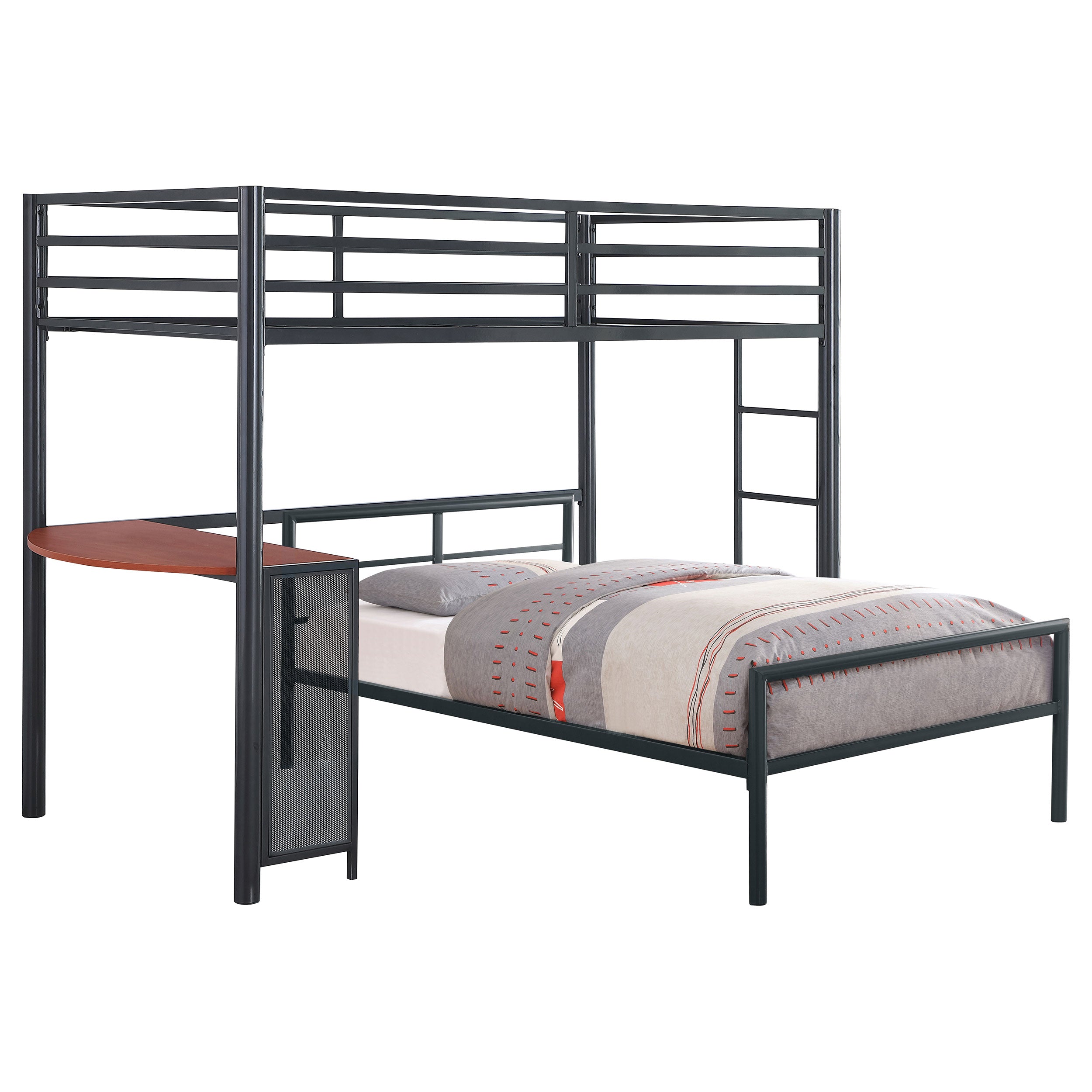 Fisher 2-piece Metal Workstation Loft Bed Set Gunmetal Twin Bed