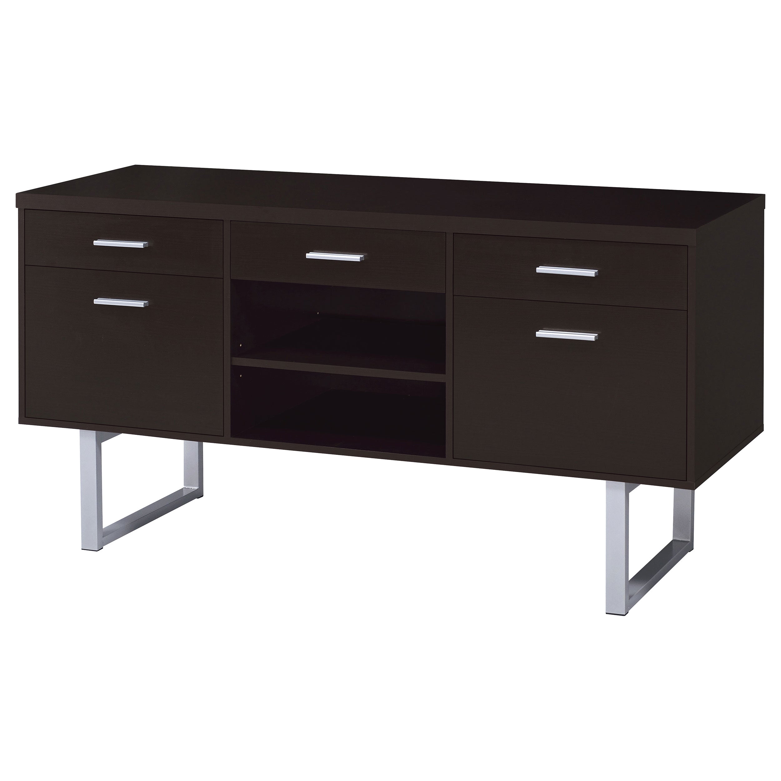 Lawtey 5-drawer Credenza with Adjustable Shelf Cappuccino