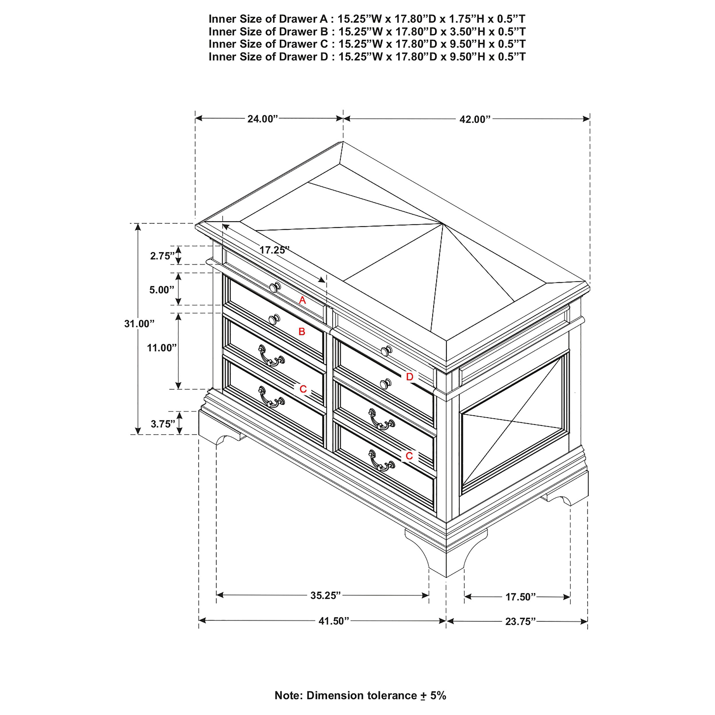 Hartshill 5-drawer File Cabinet Burnished Oak