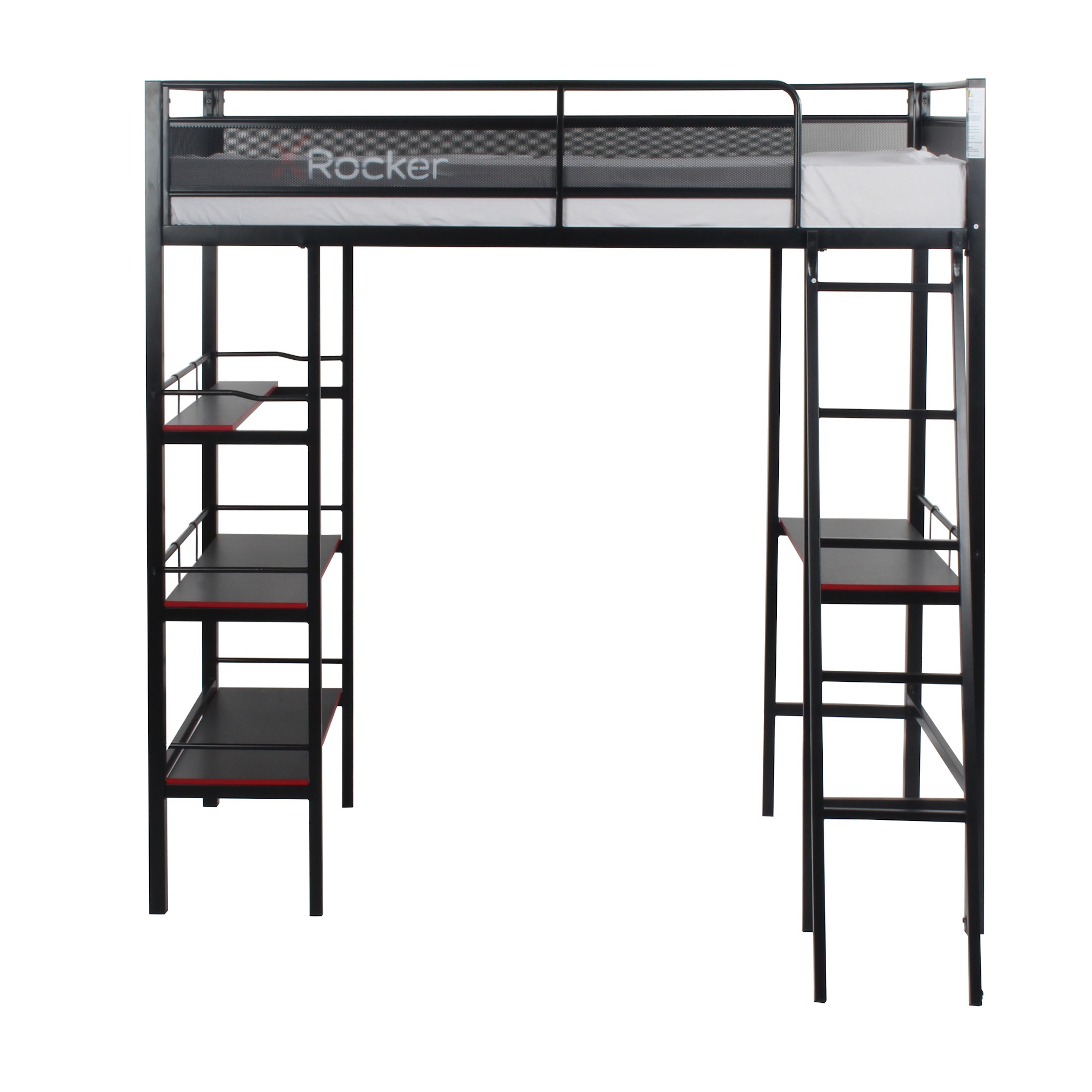 Fortress Gaming Bunk with Desk and Shelving Built-in, Black, Twin