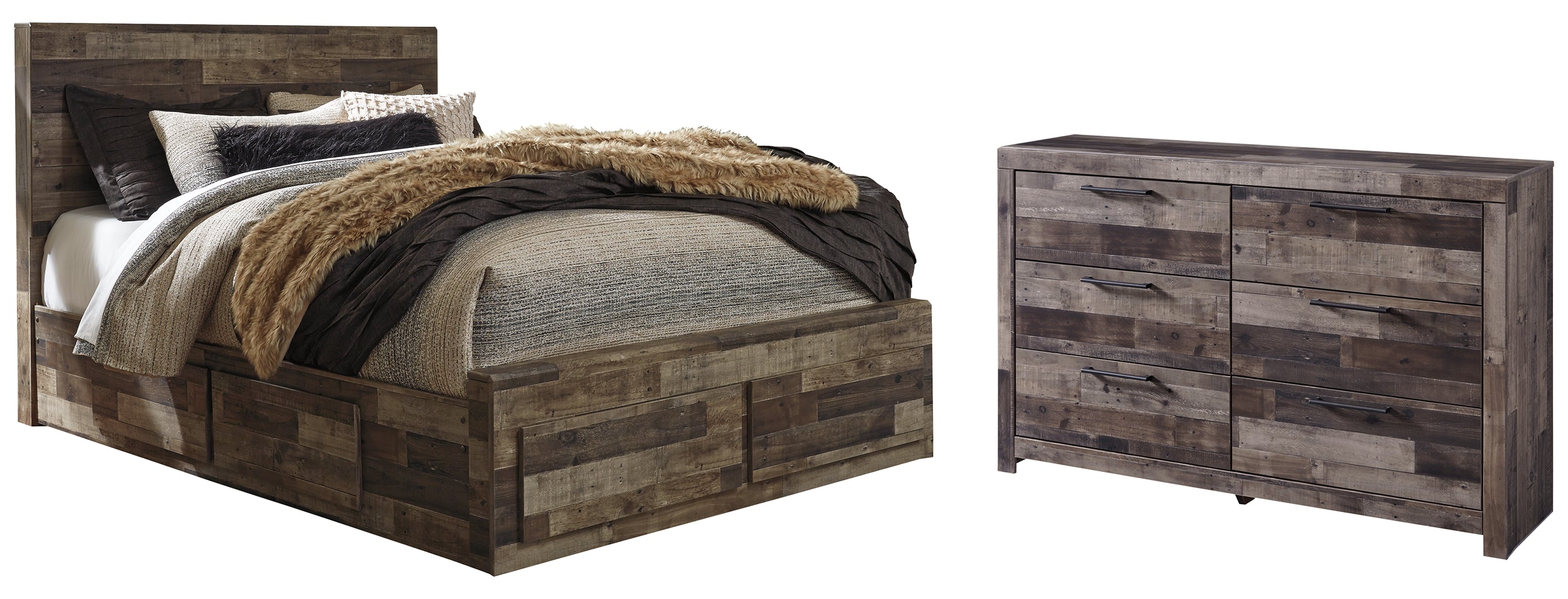 Derekson Queen Panel Bed with 6 Storage Drawers with Dresser