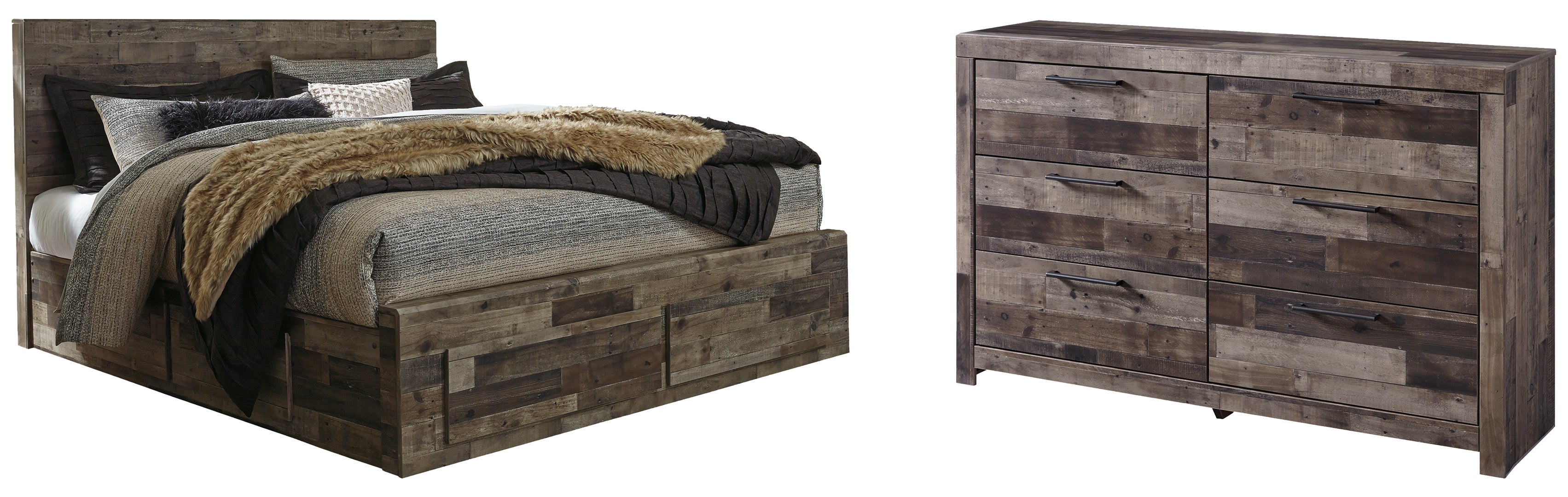 Derekson King Panel Bed with 2 Storage Drawers with Dresser