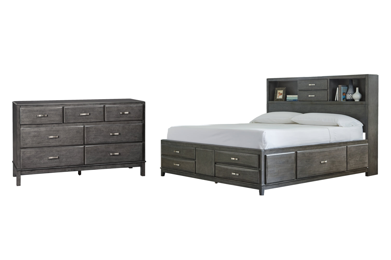 Caitbrook California King Storage Bed with 8 Storage Drawers with Dresser