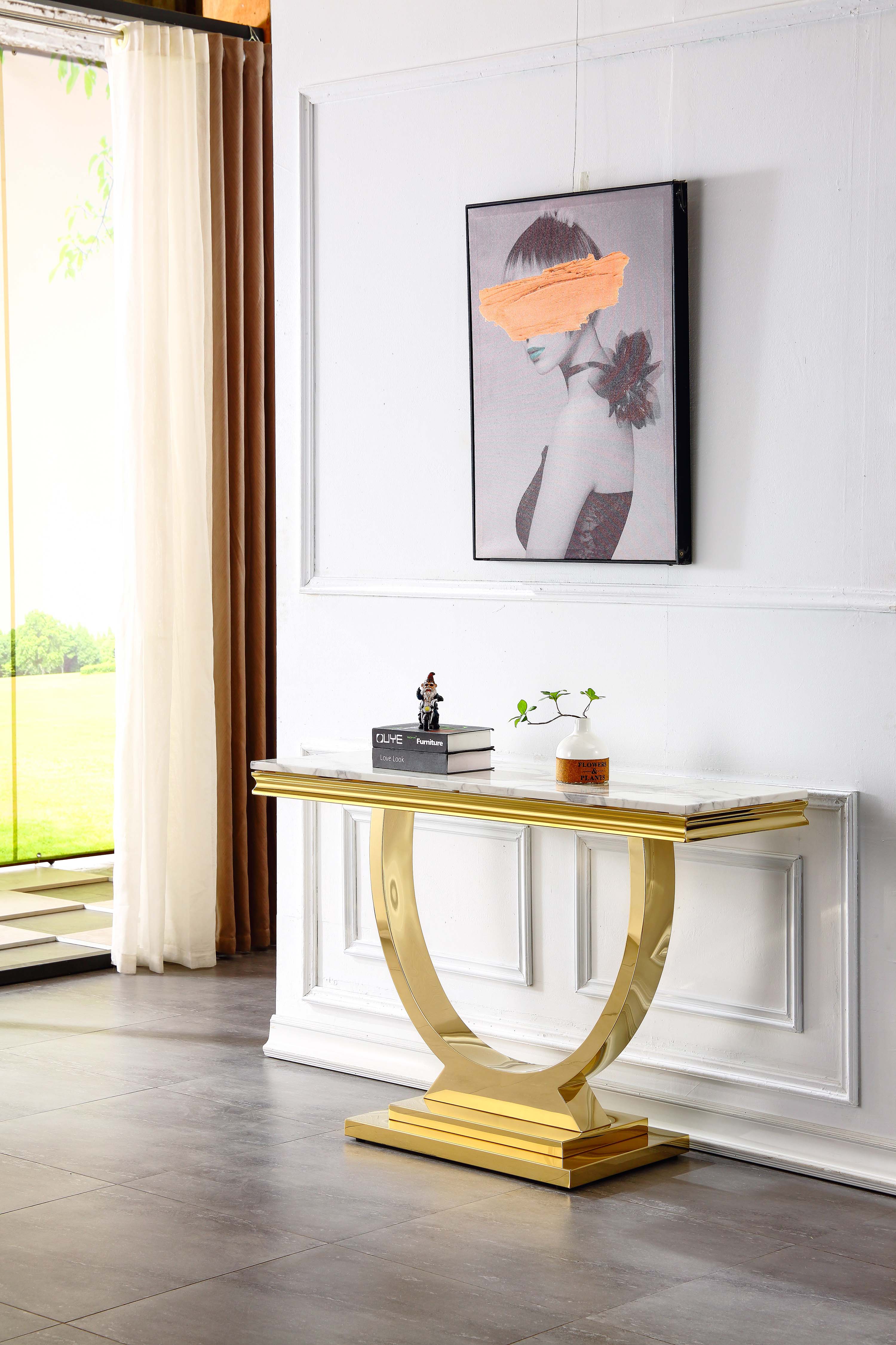 Hanly Console Table White Gold