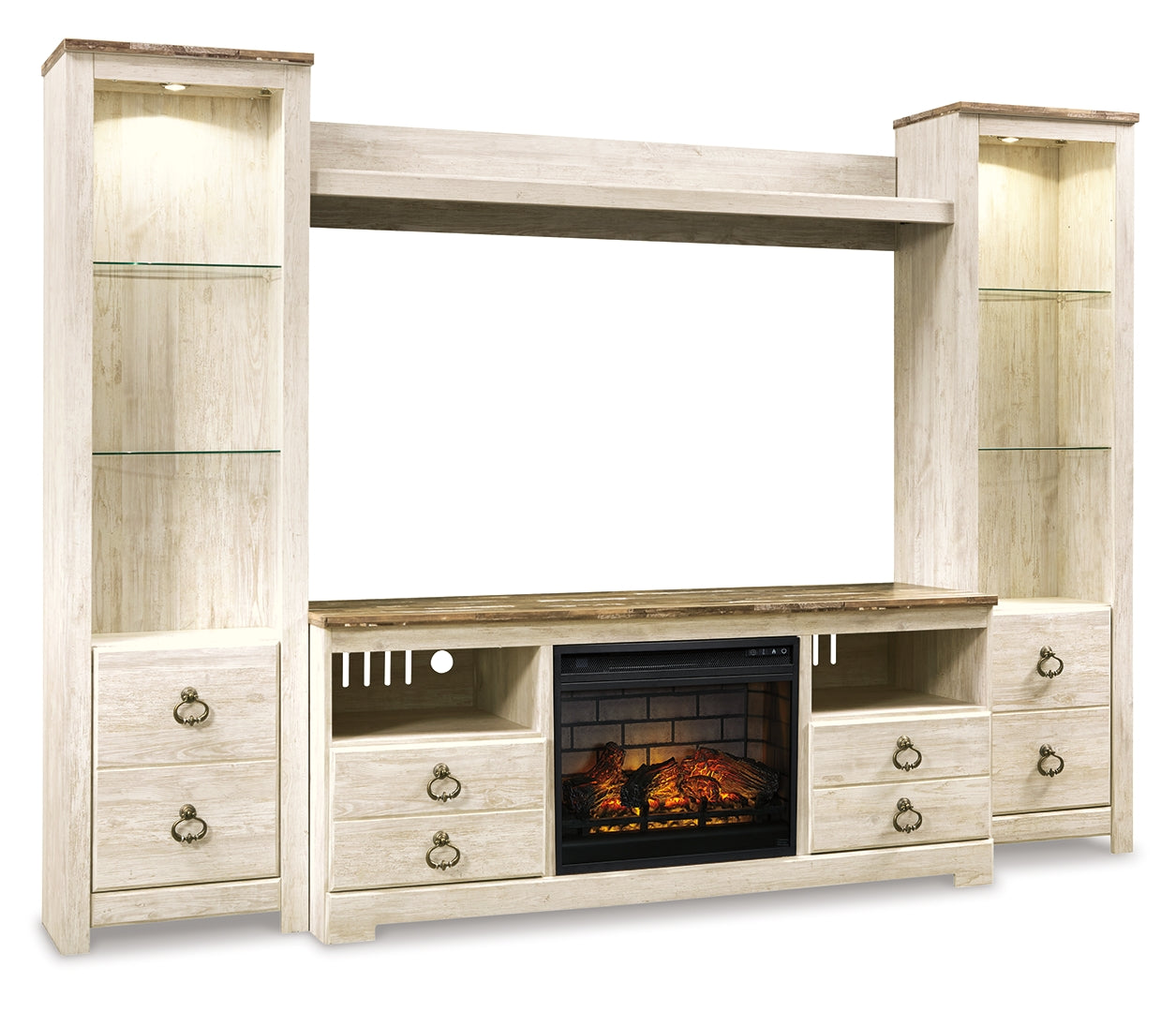 Willowton 4-Piece Entertainment Center with Electric Fireplace