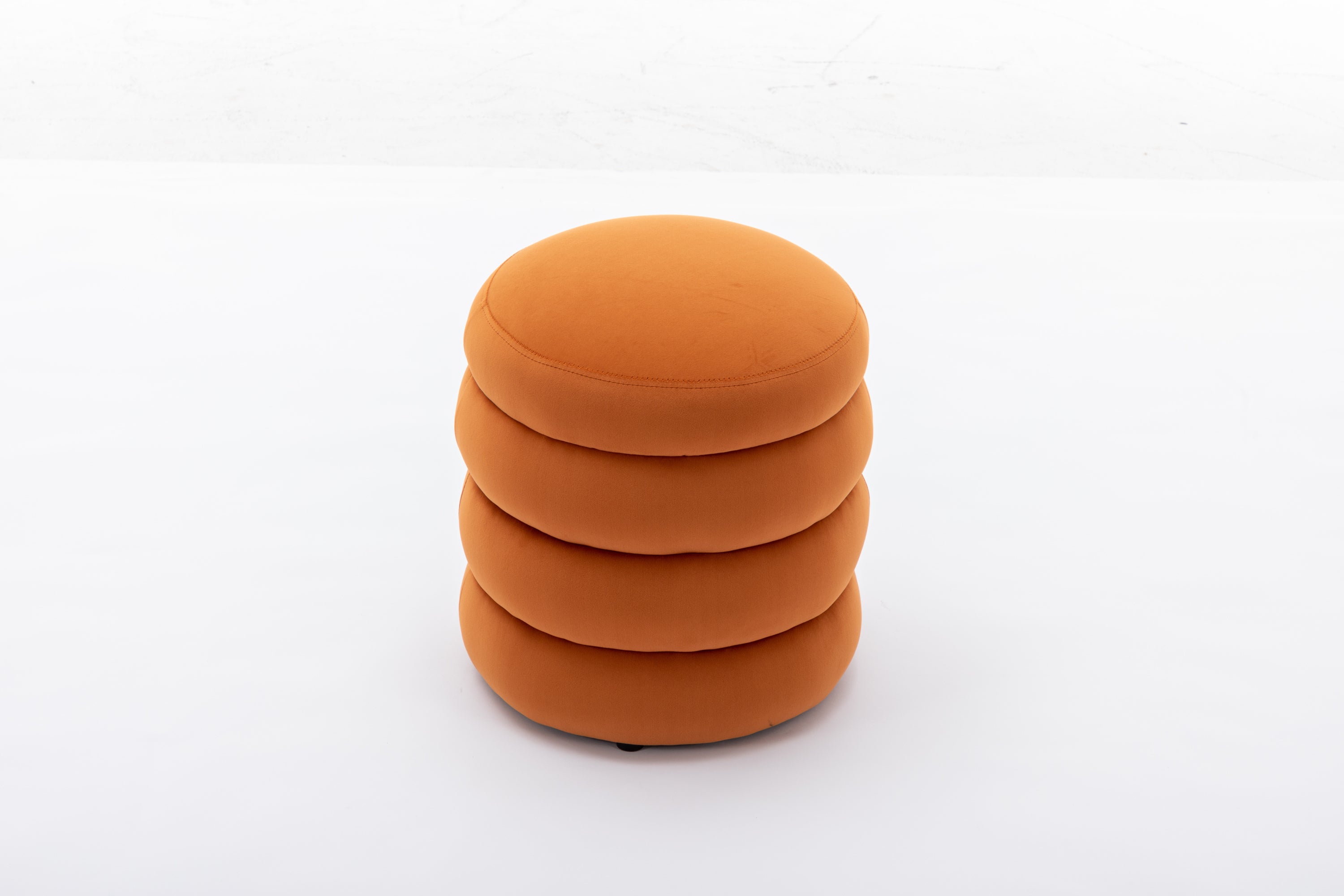 006-Soft Velvet Round Ottoman Footrest Stool,Orange