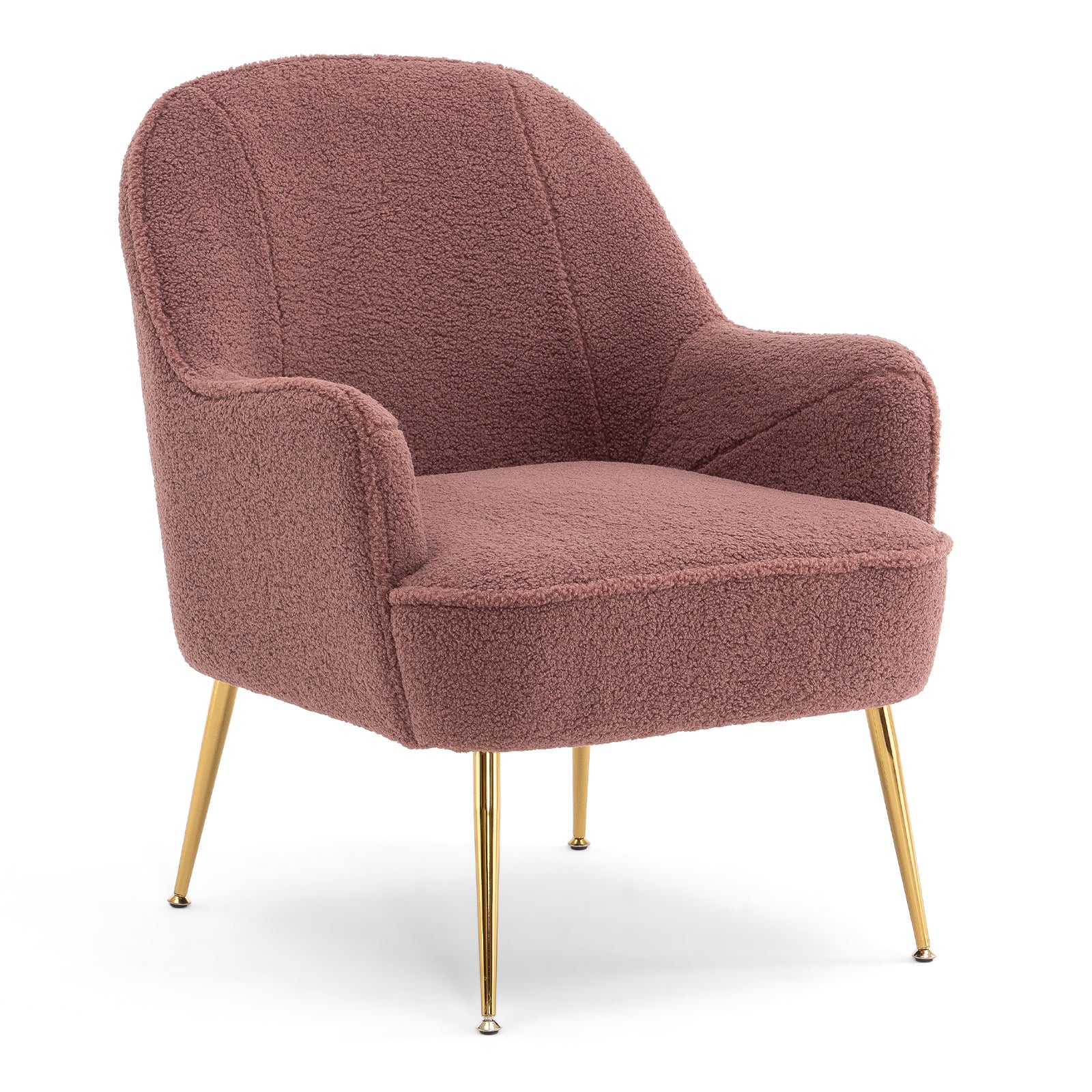 001-Modern Soft Teddy Fabric Accent Chair With Gold Metal Legs For Indoor,Red