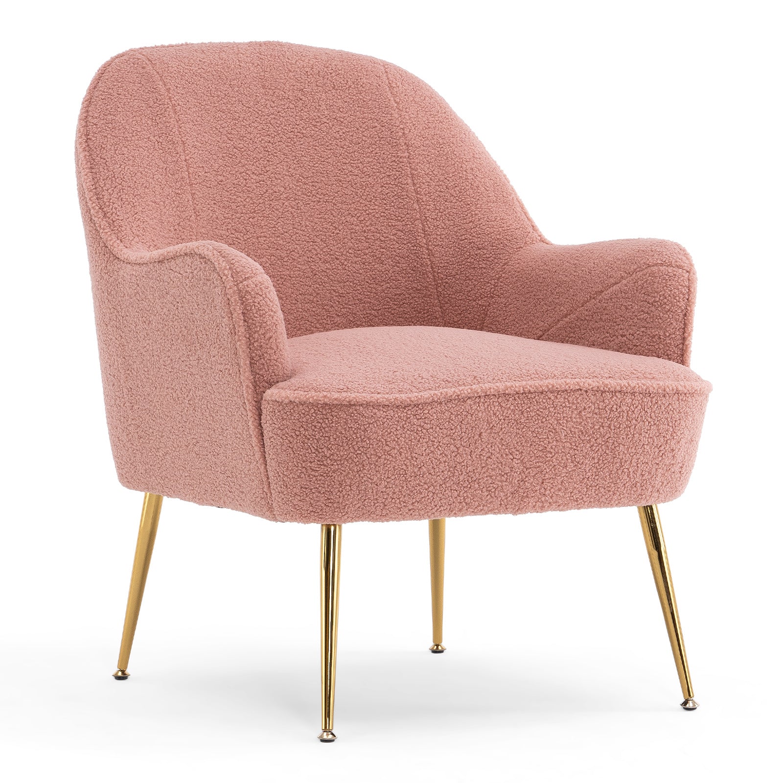 001-Modern Soft Teddy fabric Ergonomics Accent Chair With Gold Legs And Adjustable Legs For Indoor Home,Pink