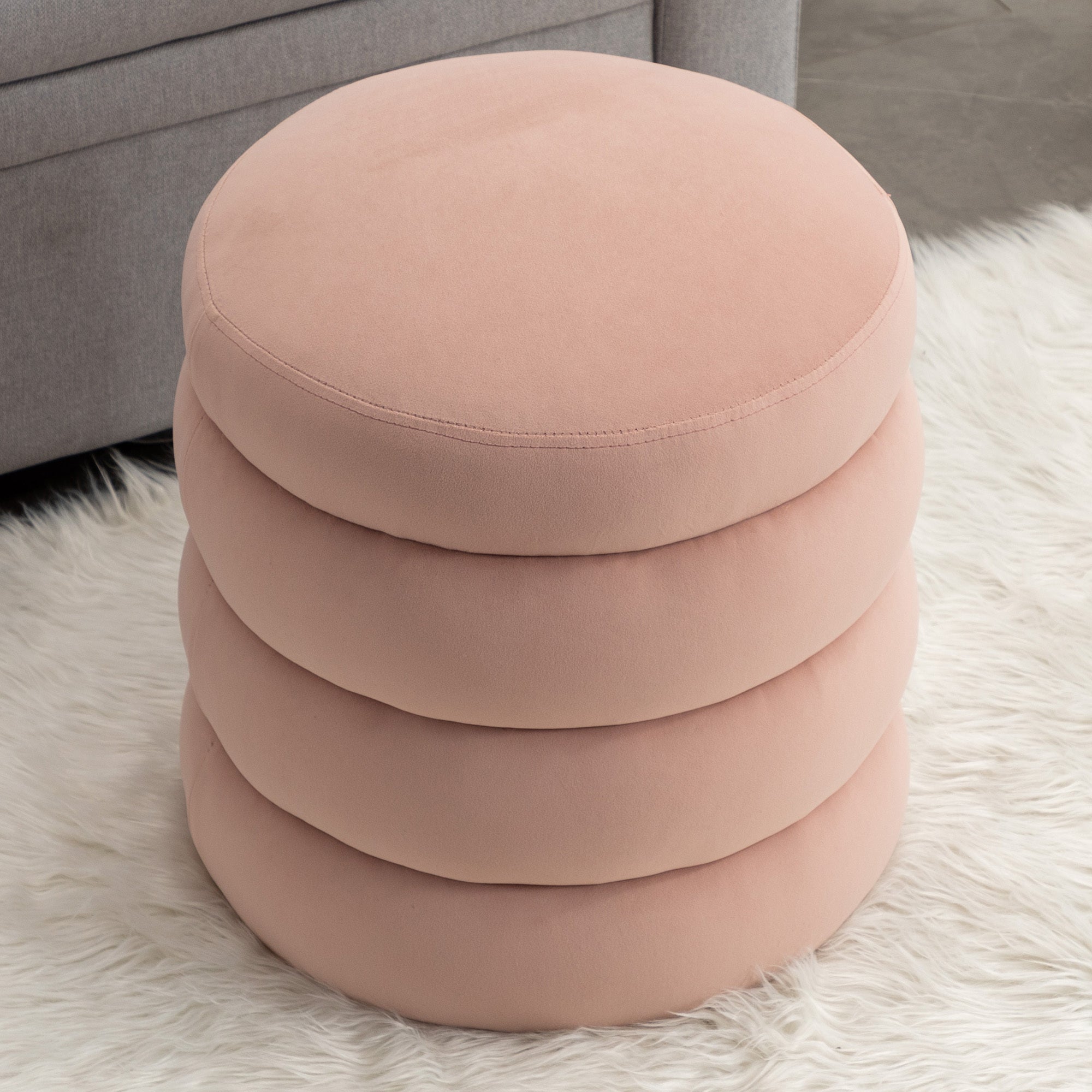 006-Soft Velvet Round Ottoman Footrest Stool,Pink