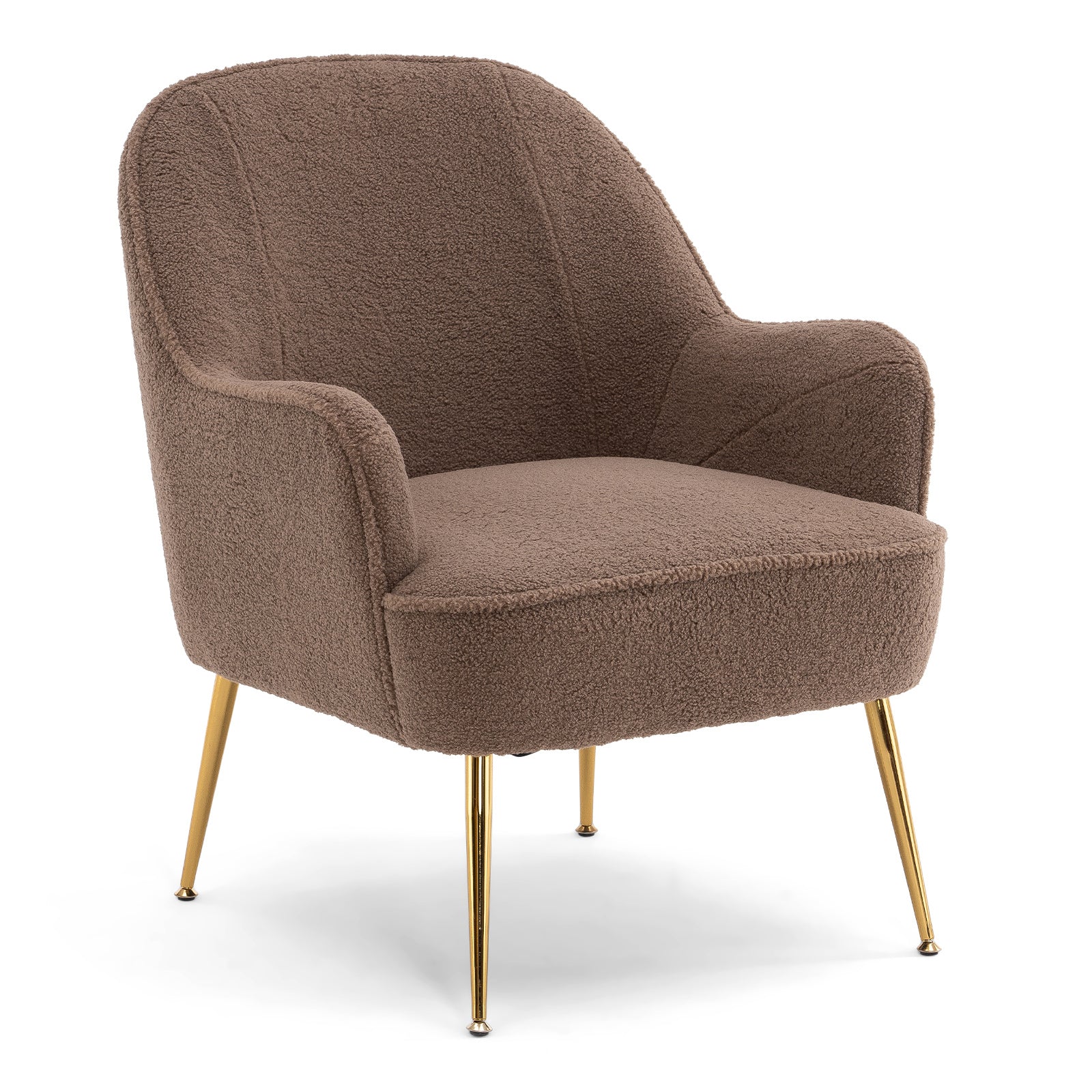 001-Modern Soft Teddy Fabric Accent Chair With Gold Metal Legs For Indoor,Coffee