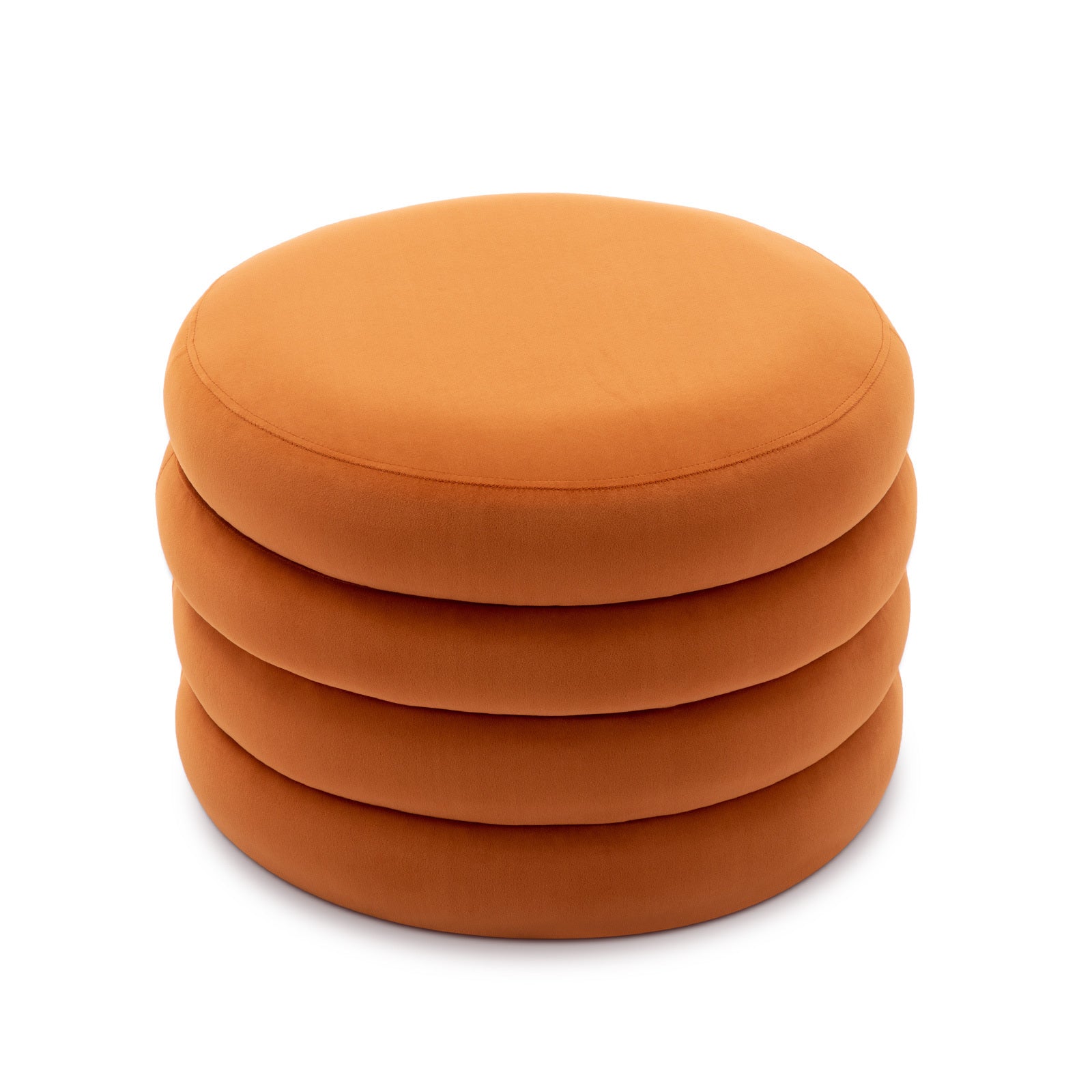 007-Velvet Fabric Storage Round Ottoman Footstool With Wooden Shelving,Orange
