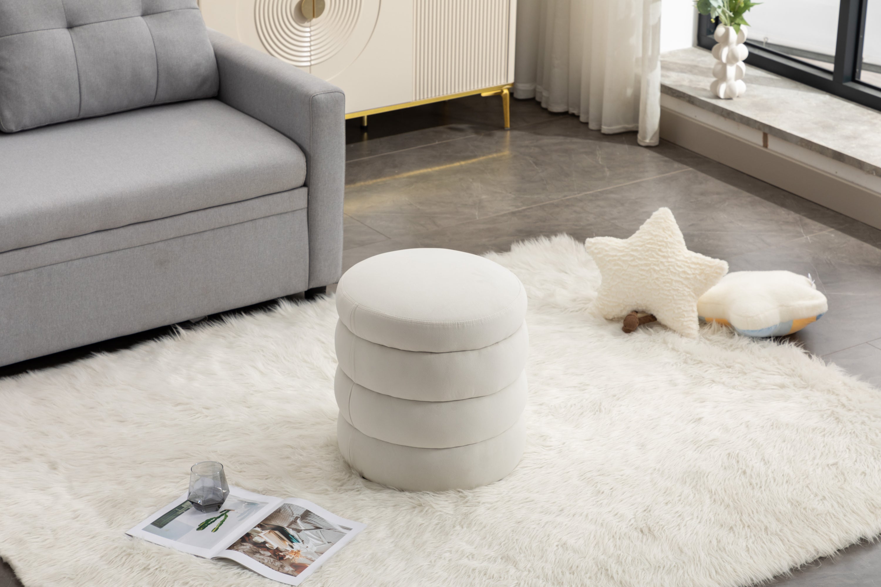 006-Soft Velvet Round Ottoman Footrest Stool