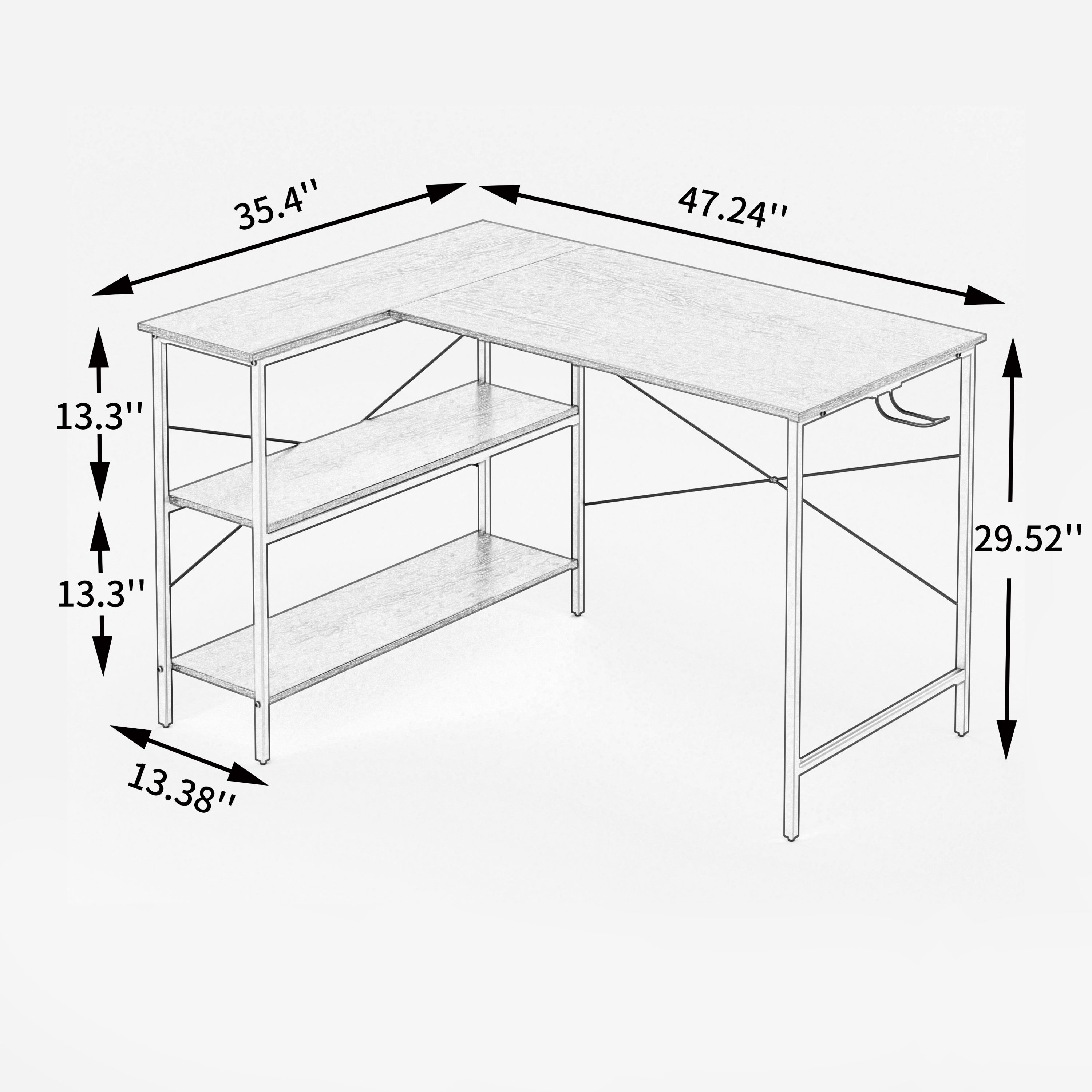 (West America Express shipping warehouse，two days to deliver goods)L-shaped black linen + retro double color matching desk