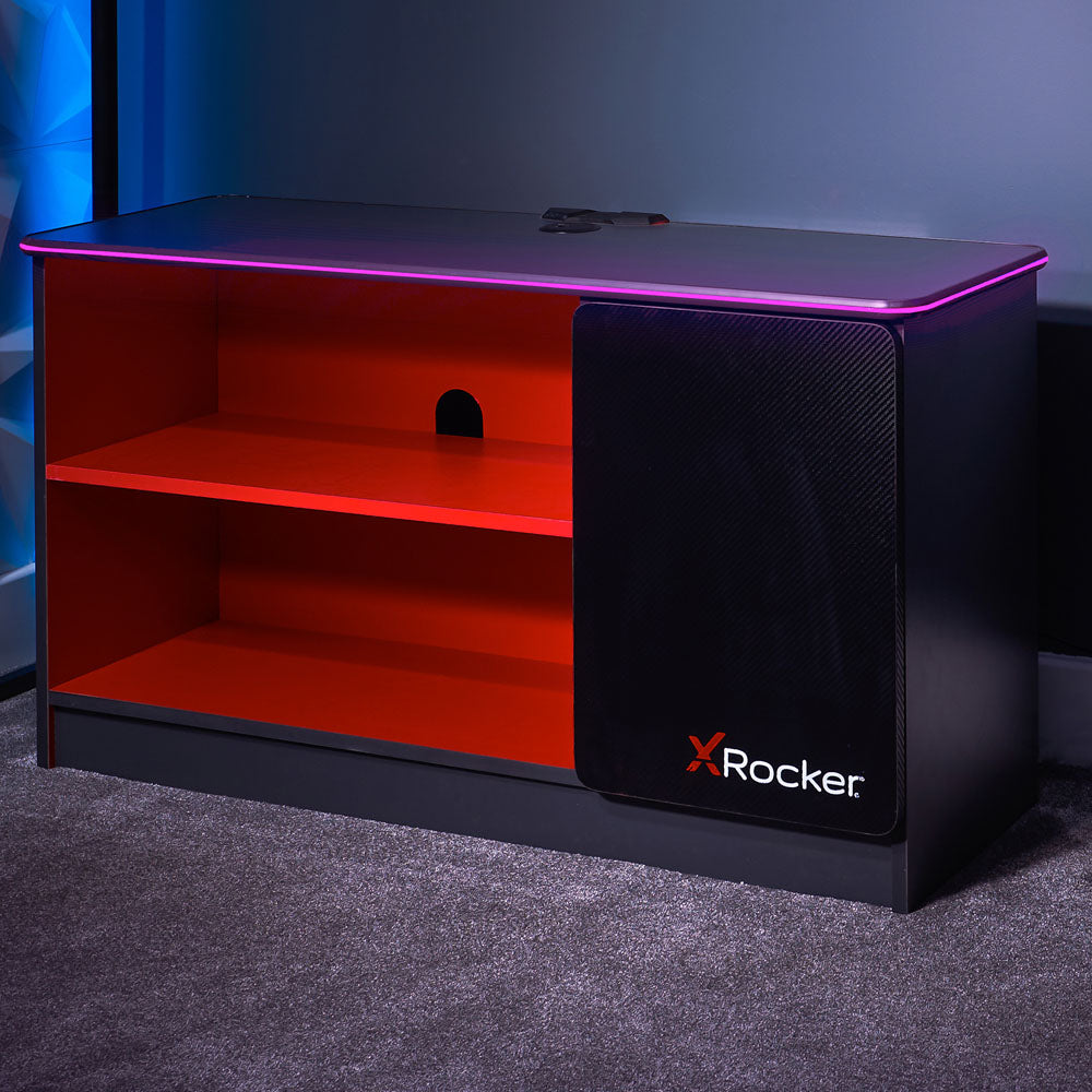 Carbon-Tek TV Stand with LED, Gray/Red