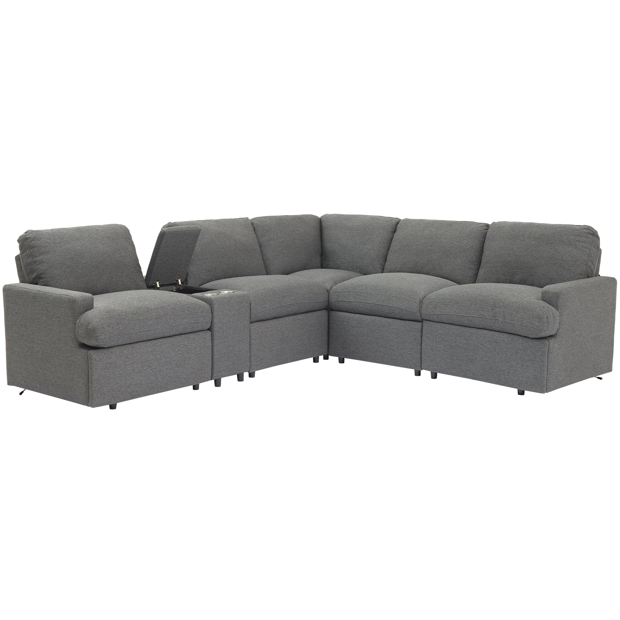 104'' Power Recliner Corner Sofa Home Theater Reclining Sofa Sectional Couches with Storage Box, Cup Holders, USB Ports and Power Socket for Living Room, Dark Grey