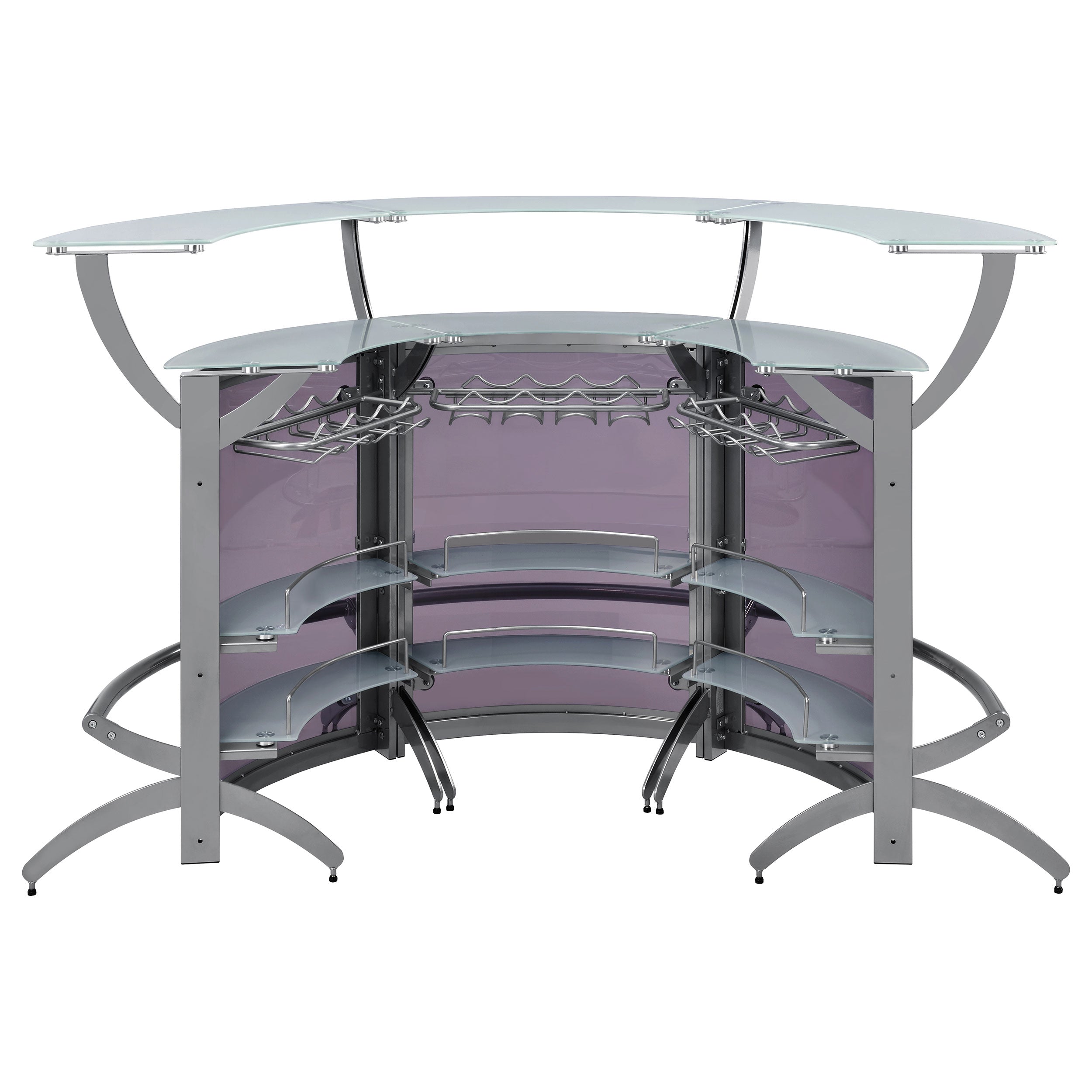 Dallas 2-shelf Curved Home Bar Silver and Frosted Glass (Set of 3)