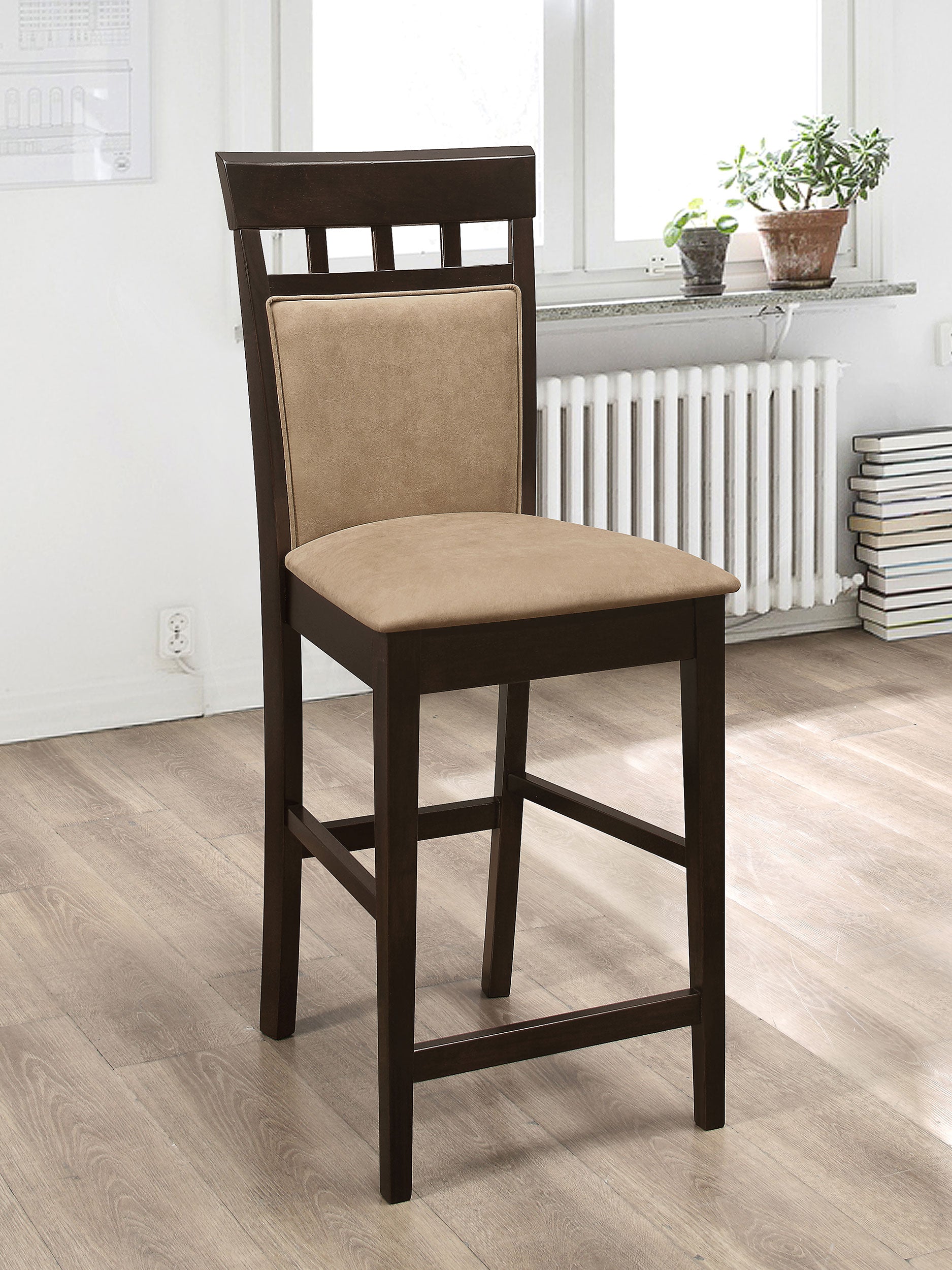 Gabriel Upholstered Counter Height Stools Cappuccino and Beige (Set of 2) Counter Stool Brown