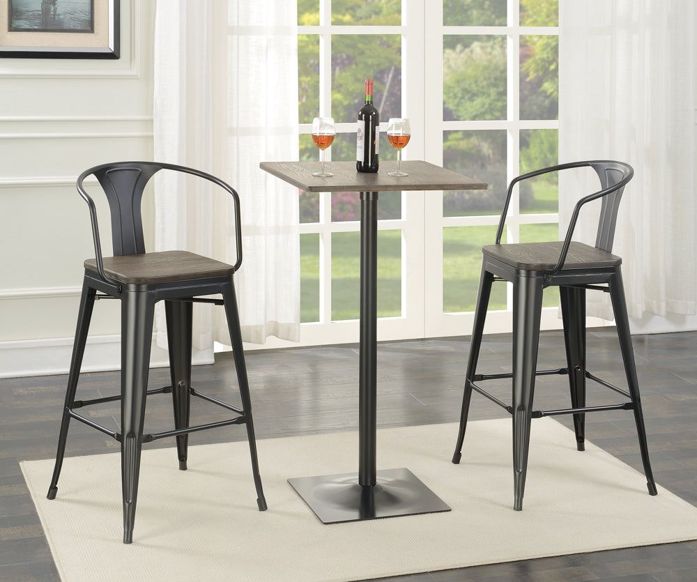 Cavalier Wooden Seat Bar Stools Dark Elm and Matte Black (Set of 2)