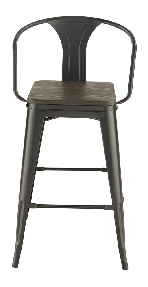 Cavalier Wooden Seat Bar Stools Dark Elm and Matte Black (Set of 2)