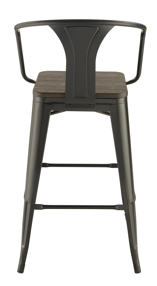 Cavalier Wooden Seat Bar Stools Dark Elm and Matte Black (Set of 2)