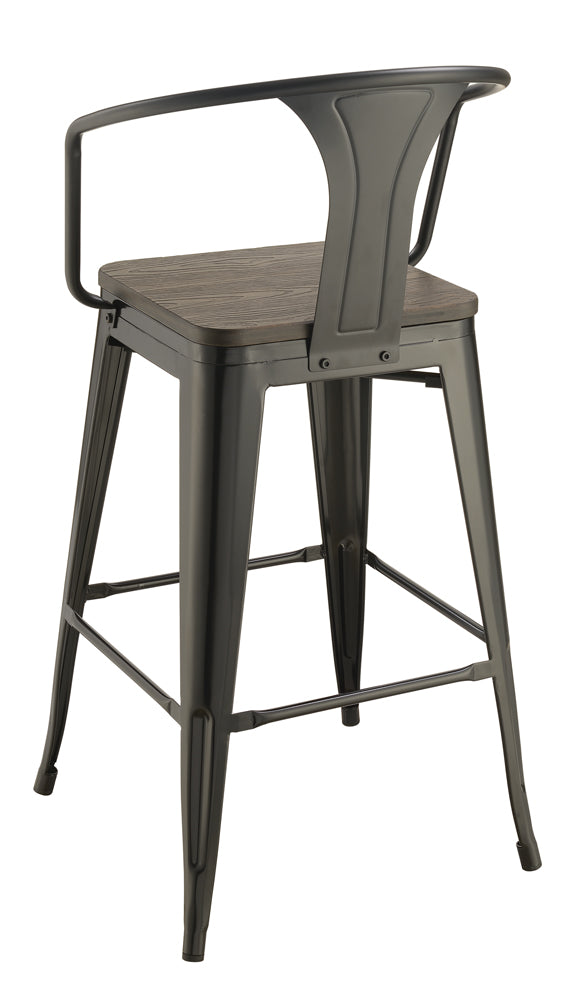 Cavalier Wooden Seat Bar Stools Dark Elm and Matte Black (Set of 2)