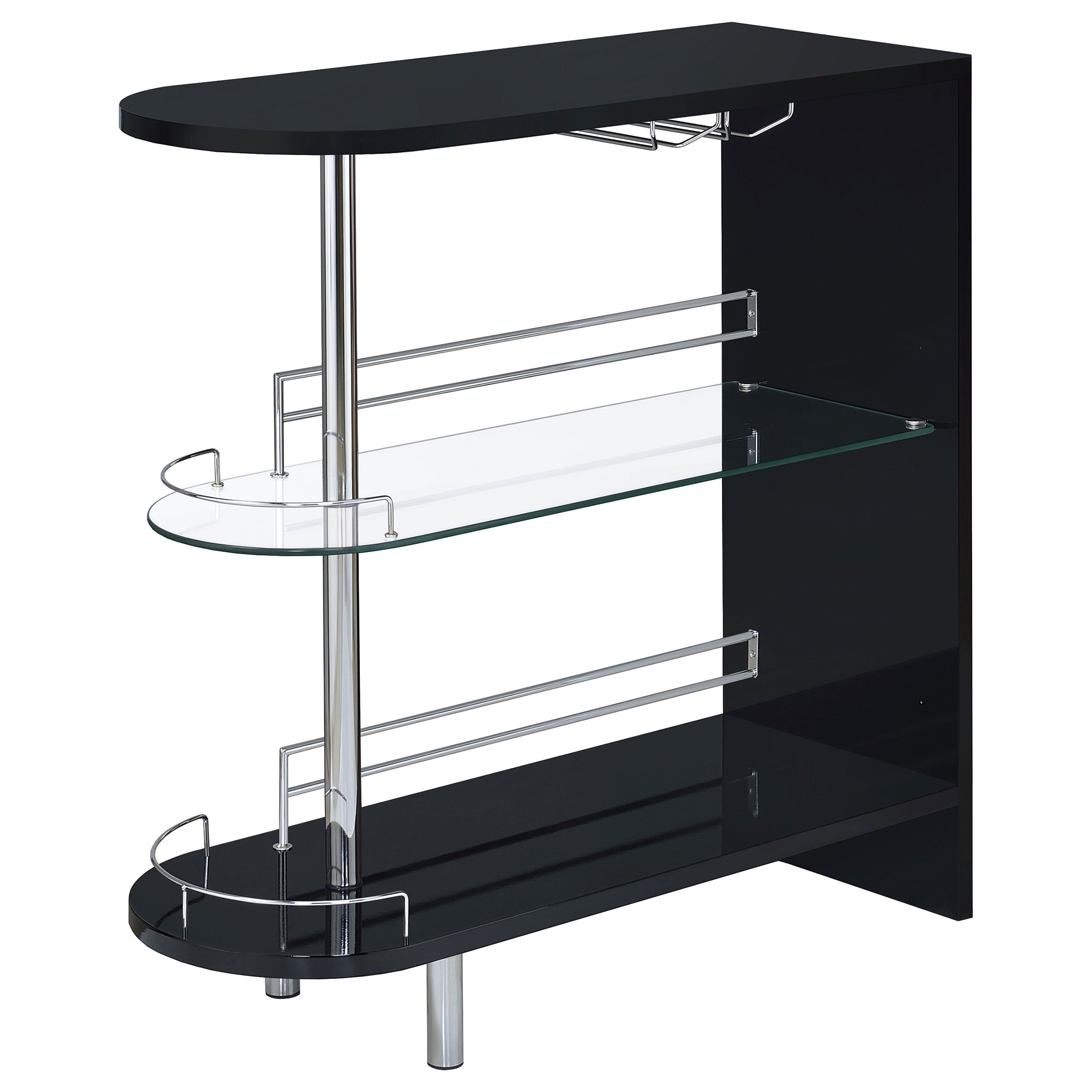 Papke 3-tier Bar Table Glossy Black and Clear Home Bar Black