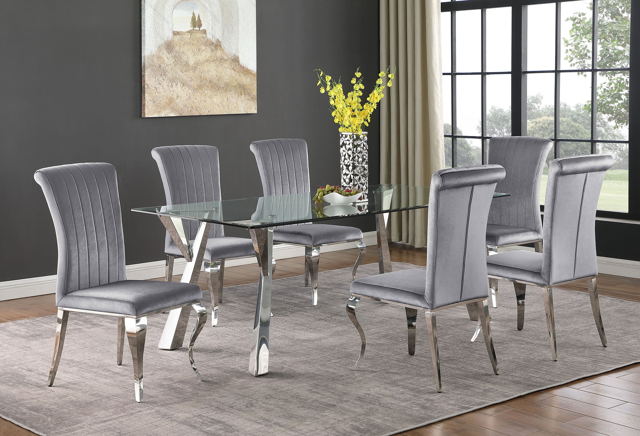 Betty Upholstered Side Chairs Grey and Chrome (Set of 4)