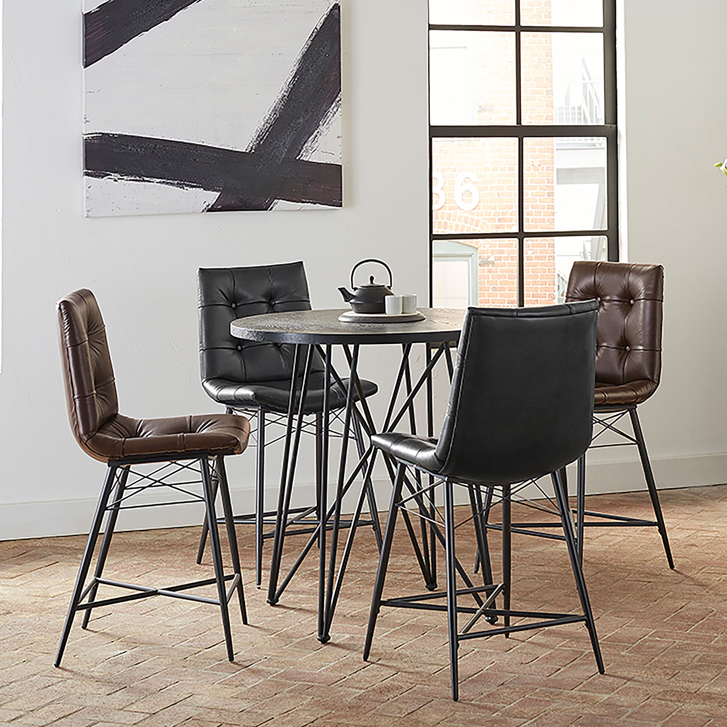 Rennes Round Table Black and Gunmetal Counter Height Table