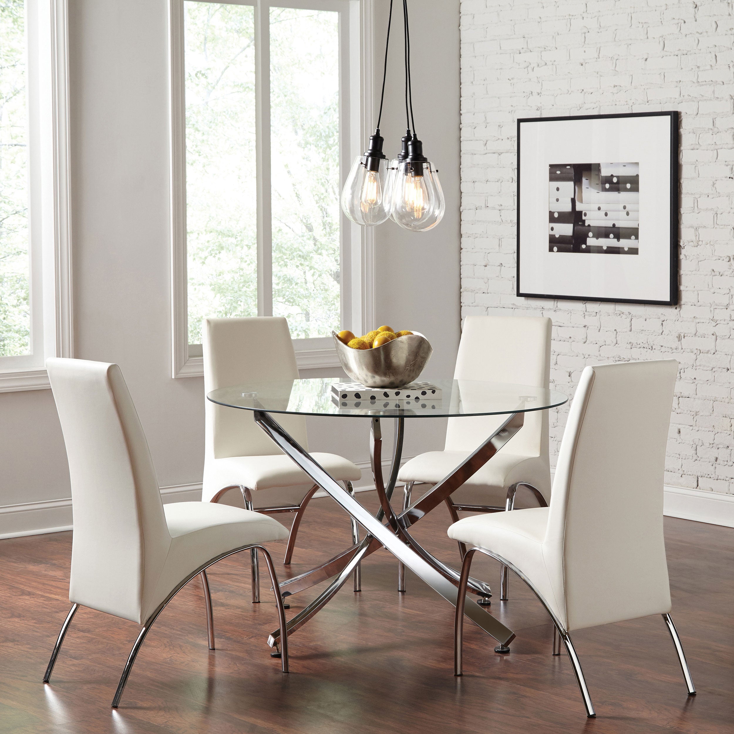 Beckham 5-piece Round Dining Set Chrome and White