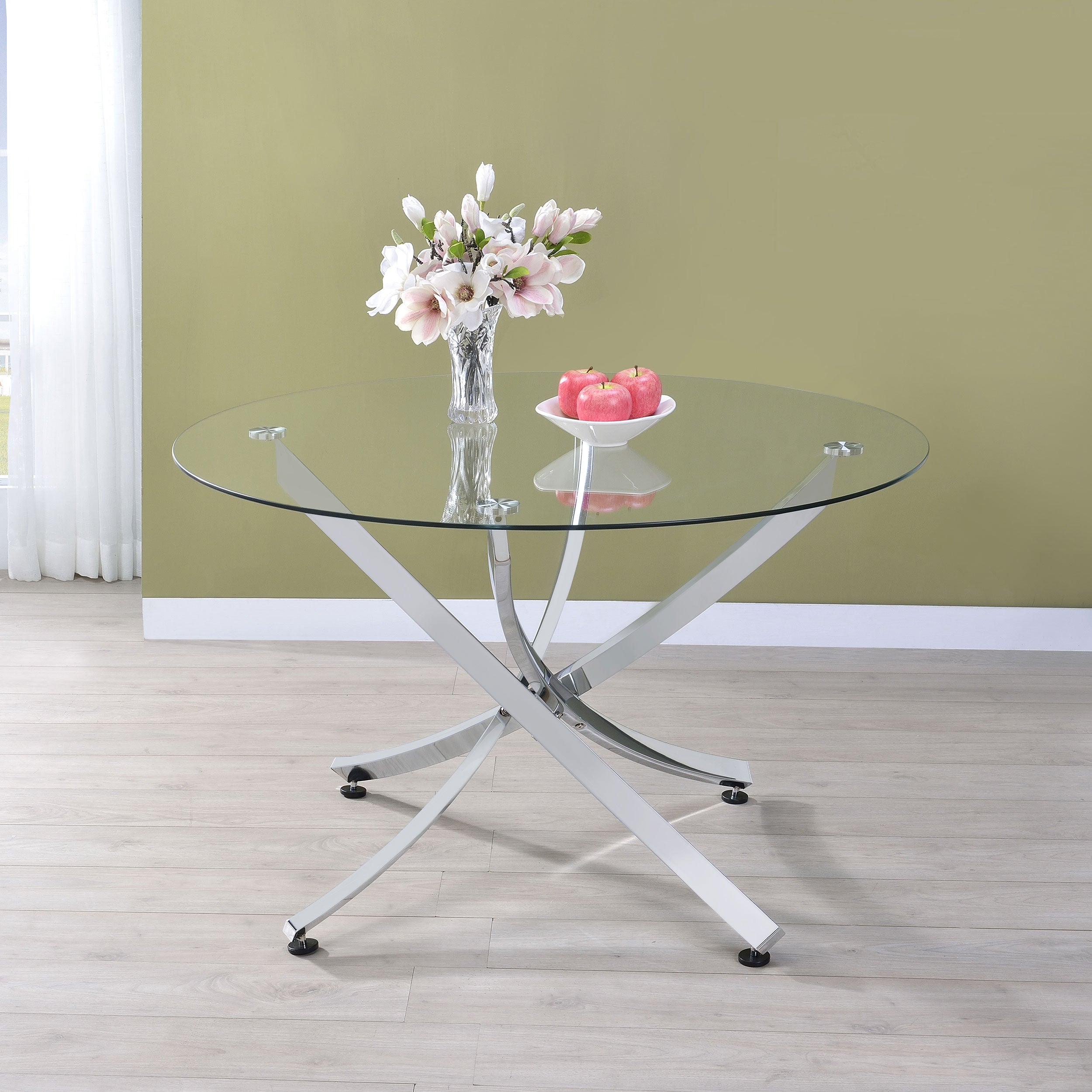 Beckham Round Dining Table Chrome and Clear