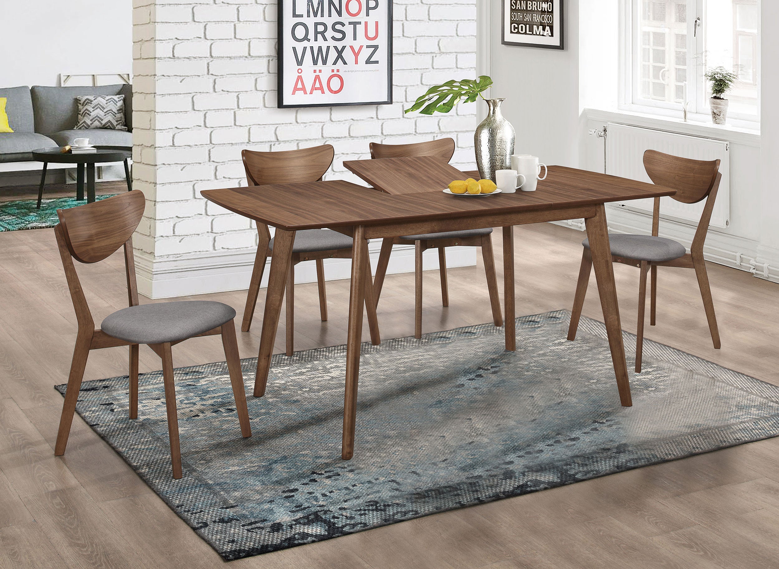 Blaurock Dining Room Set Natural Walnut and Grey Dining Table Brown