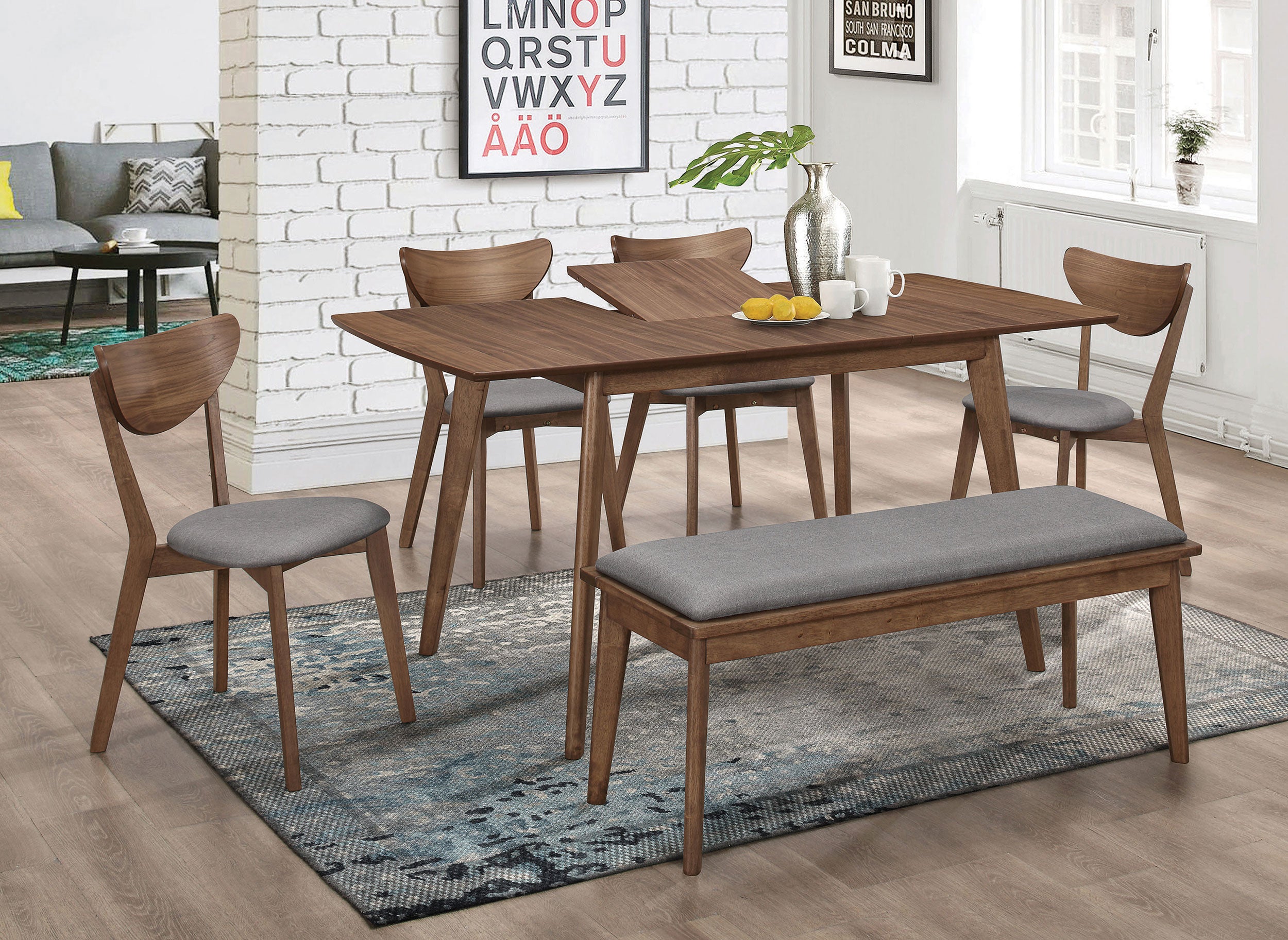 Alfredo Dining Room Set Natural Walnut and Grey Dining Table Brown