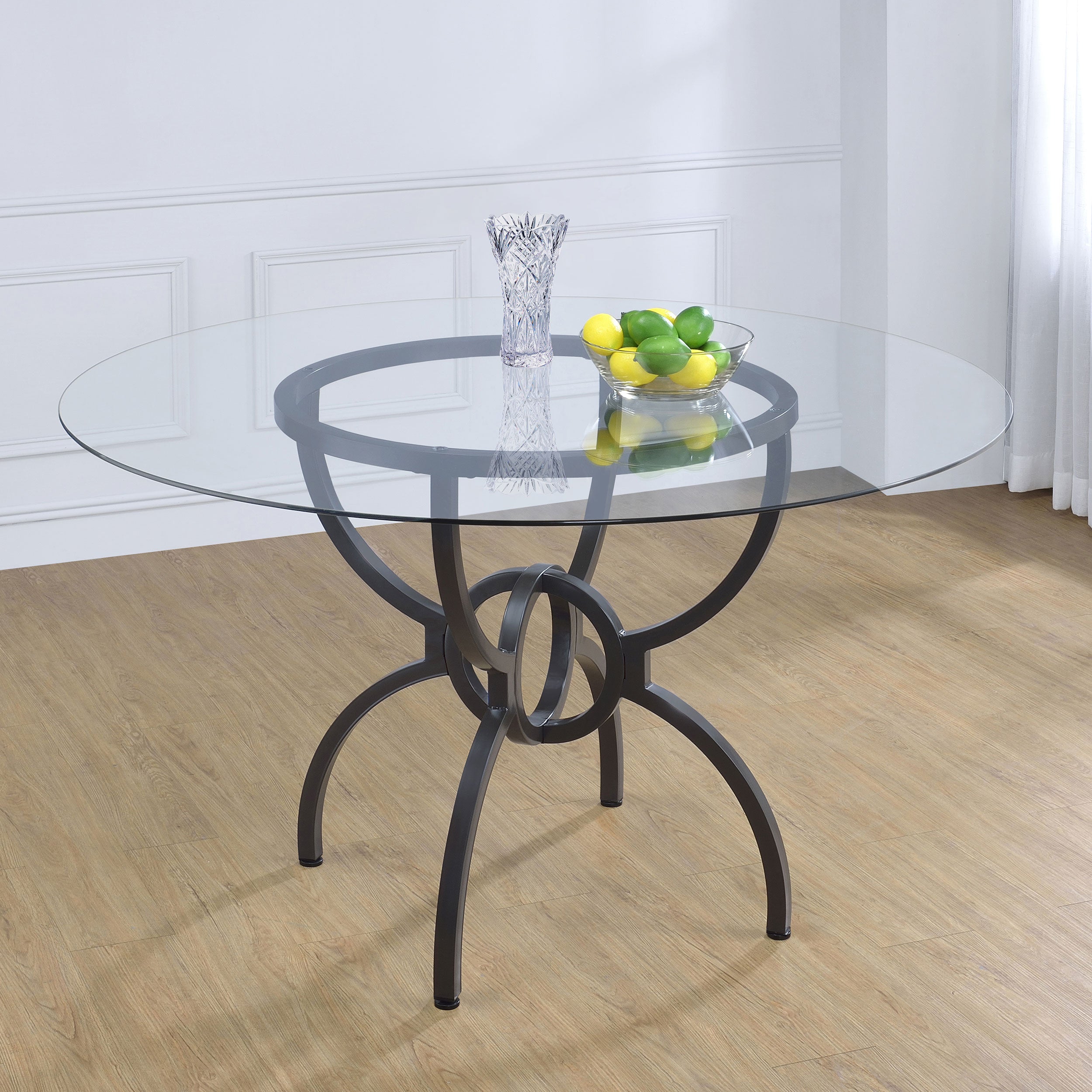 Aviano 48" Round Glass Top Dining Table Clear and Gunmetal