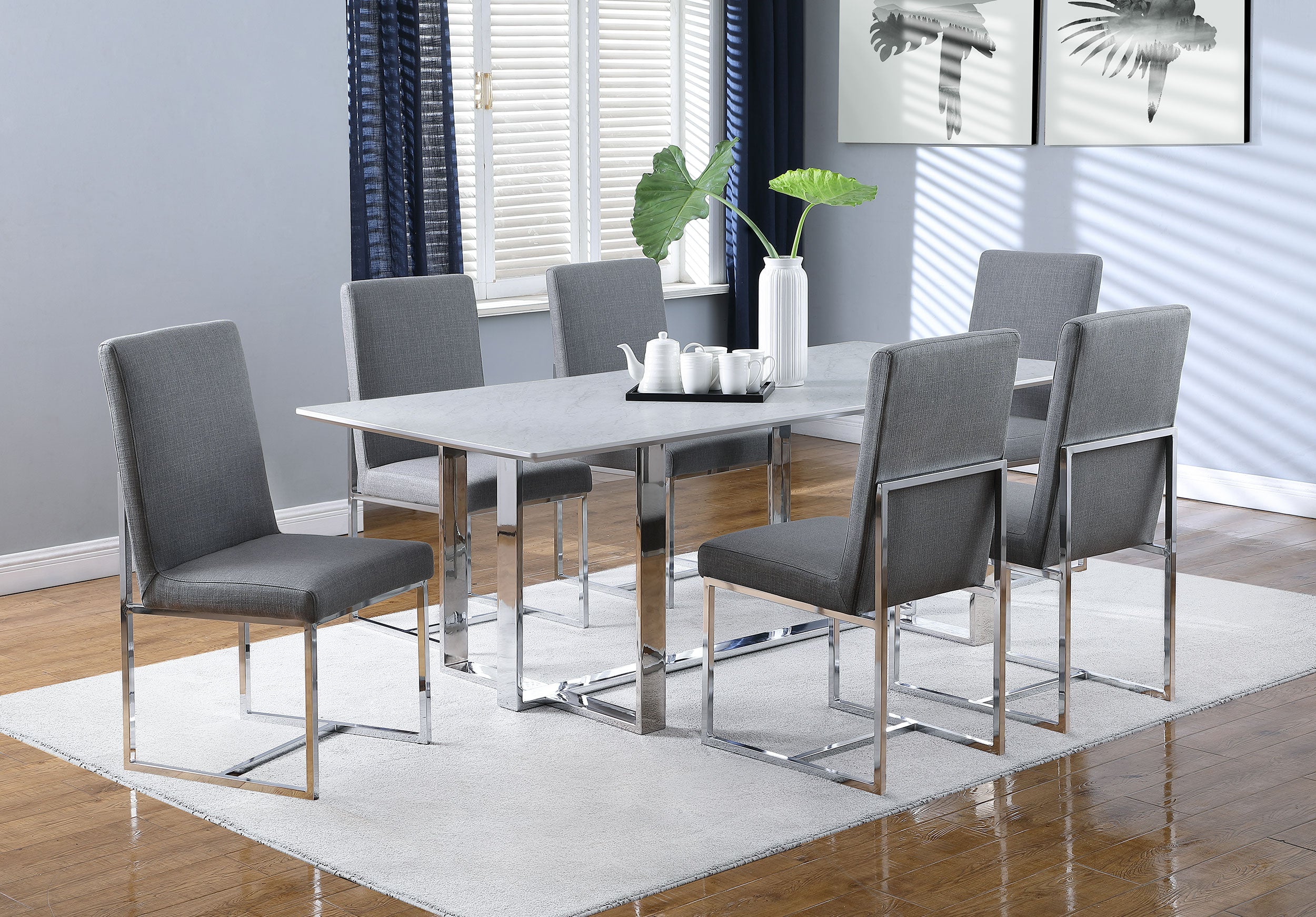 Annika 7-piece Rectangular Dining Set White and Chrome