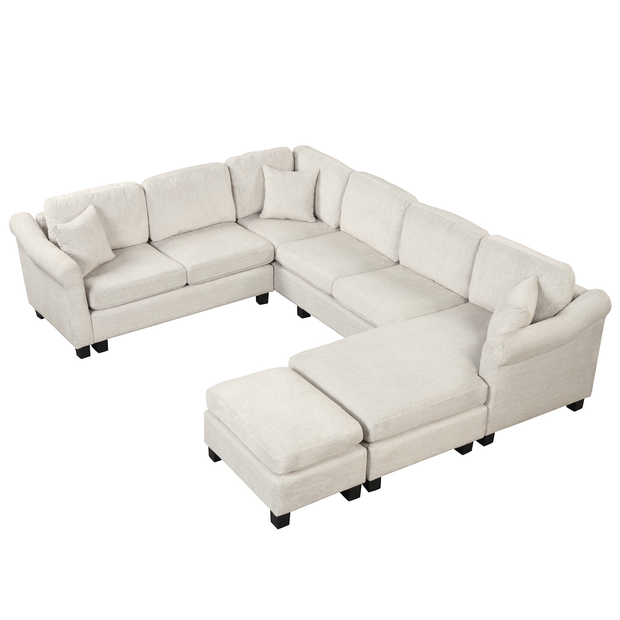 122.1" *91.3" 4pcs Sectional Sofa with Ottoman with Right Side Chaise velvet fabric White