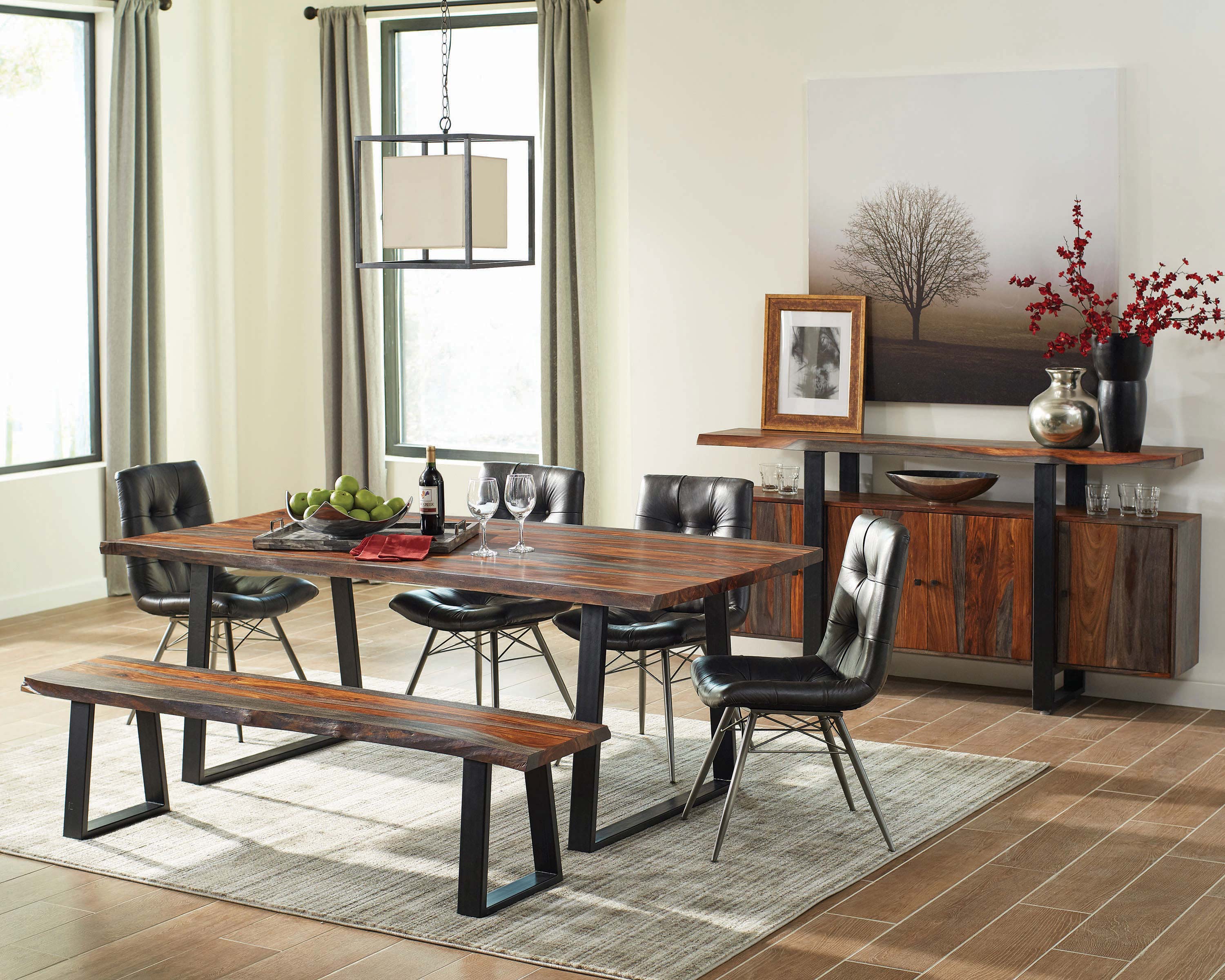 Ditman Live Edge Dining Table Grey Sheesham and Black