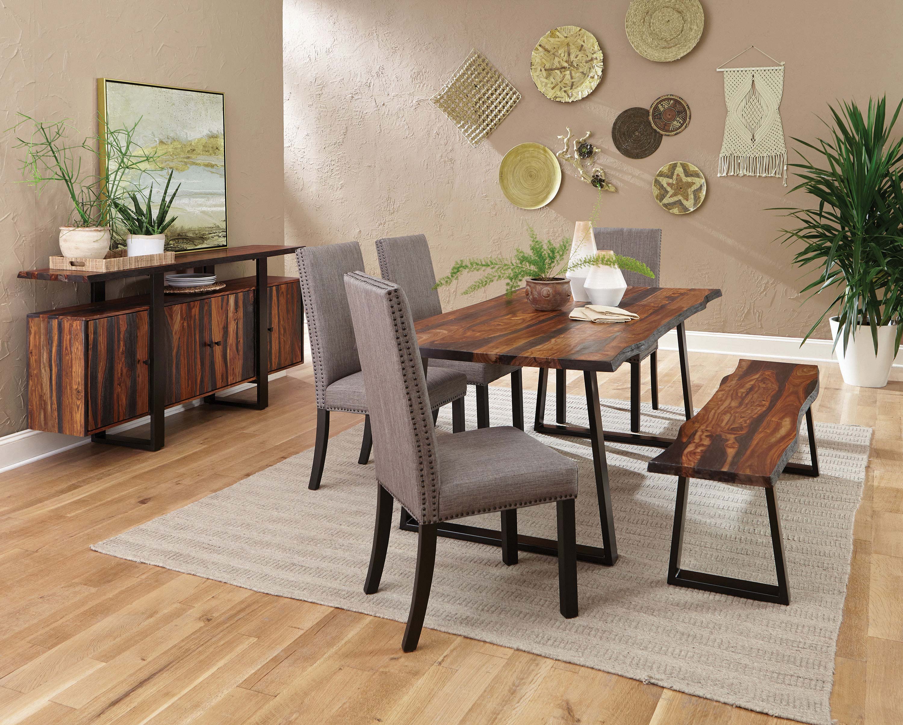 Ditman Live Edge Dining Table Grey Sheesham and Black