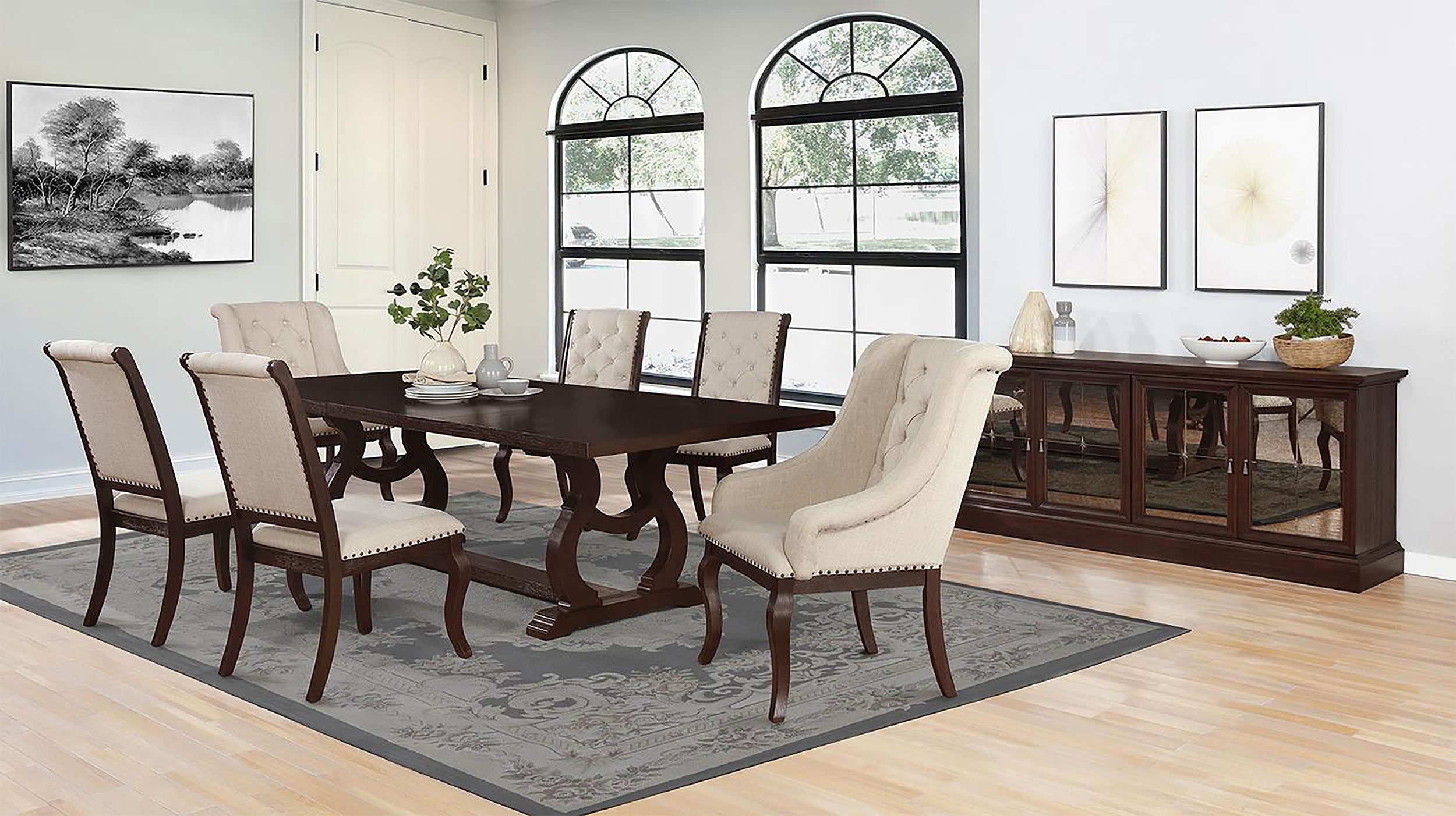 Ascutney Rectangular Trestle Dining Set Dining Table Brown